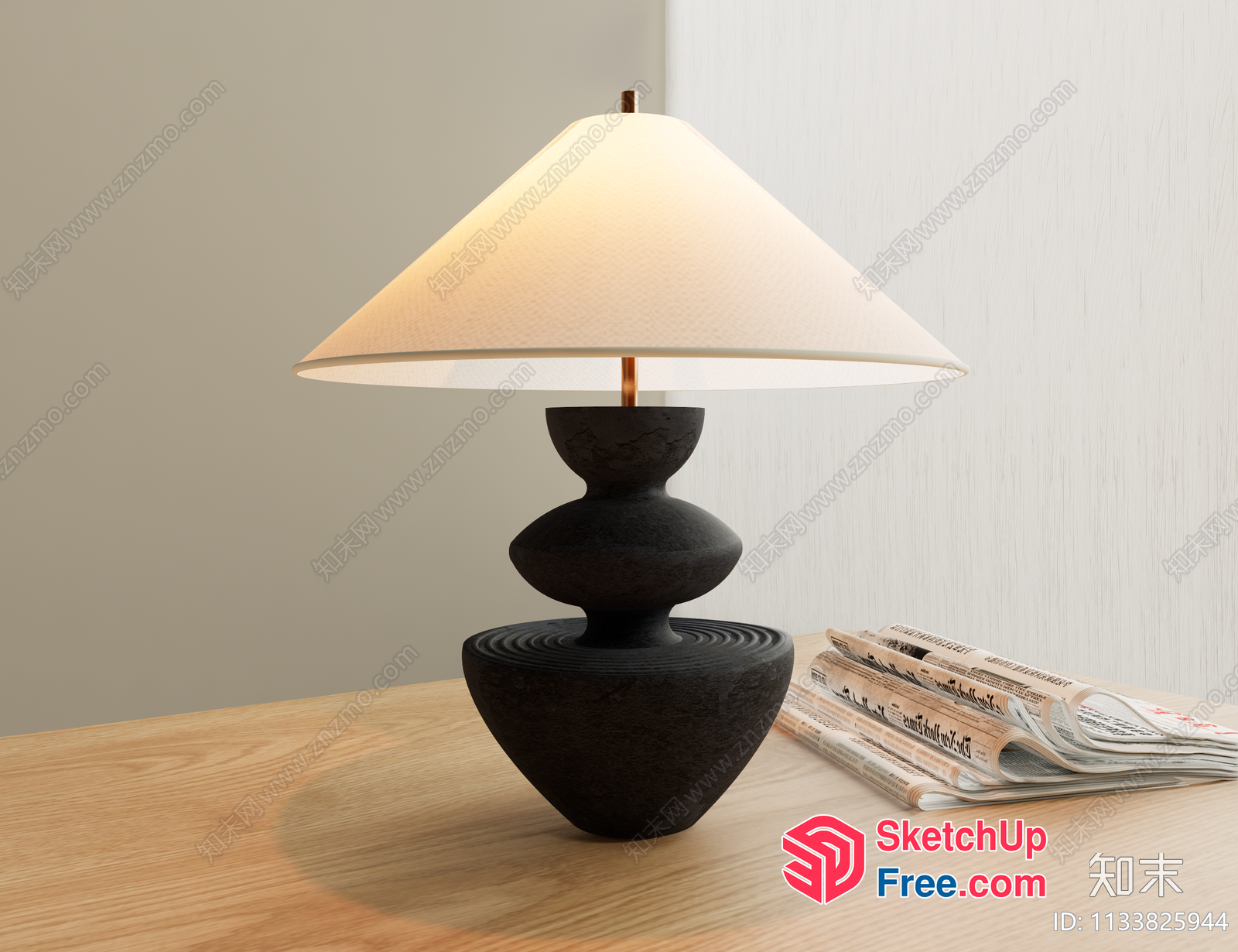 Black Table Lamp With White Shade 3D SketchUp File