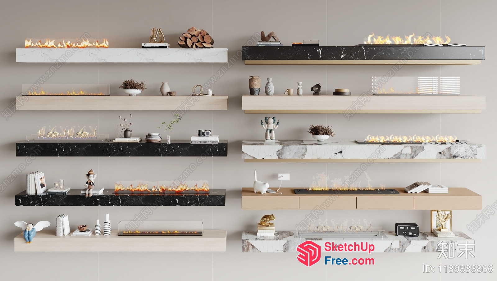 Modern Decorative Shelving Units With Fireplaces 3D SketchUp File