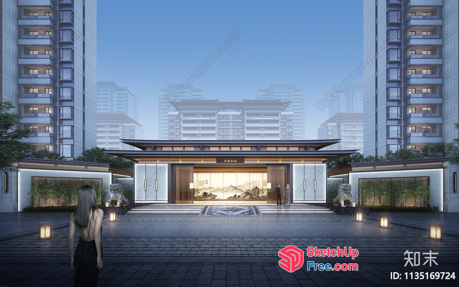 Asian-Inspired Building With Elegant Entrance And Modern Design 3D SketchUp File