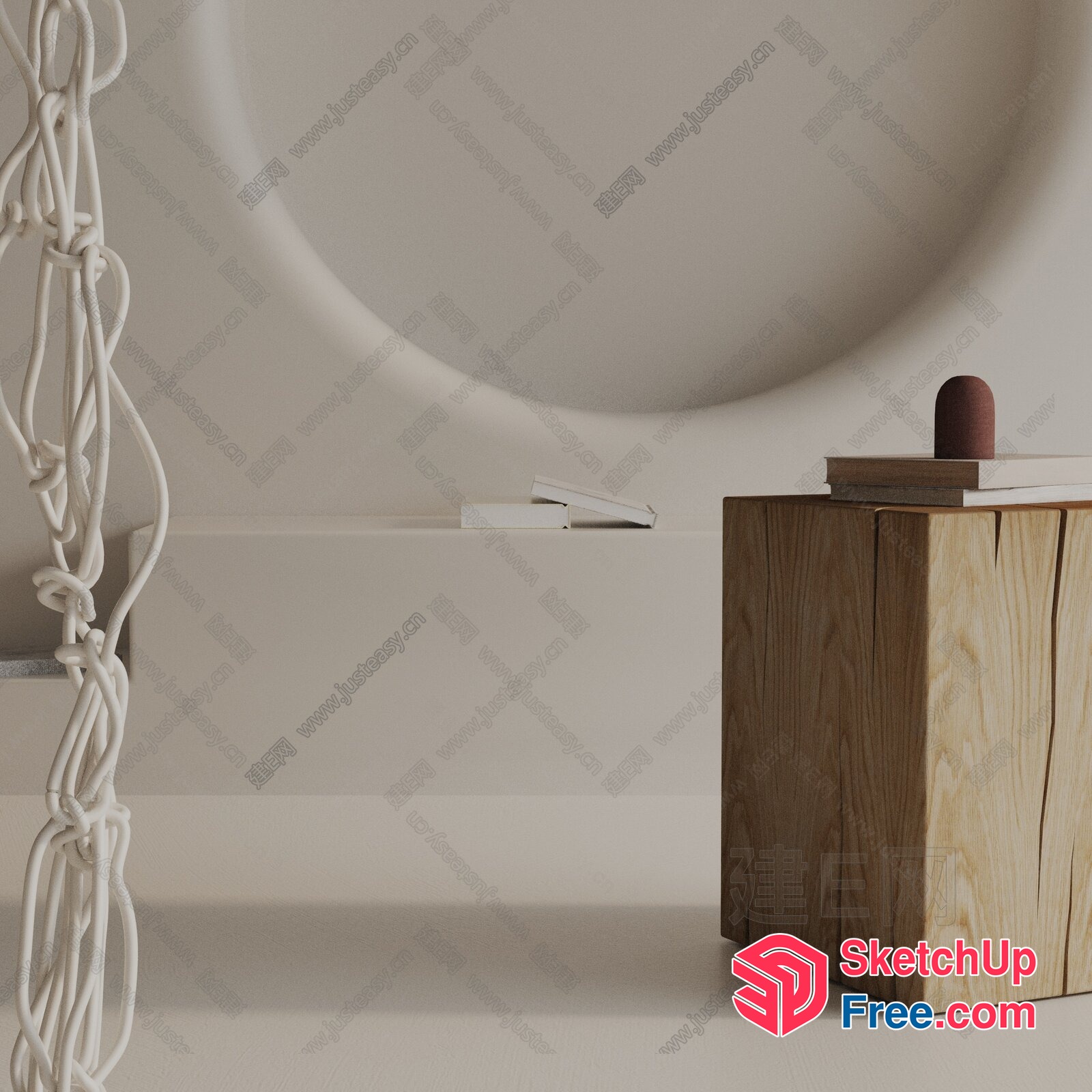 Minimalist Wooden Furniture And Rope Decor 3D SketchUp File