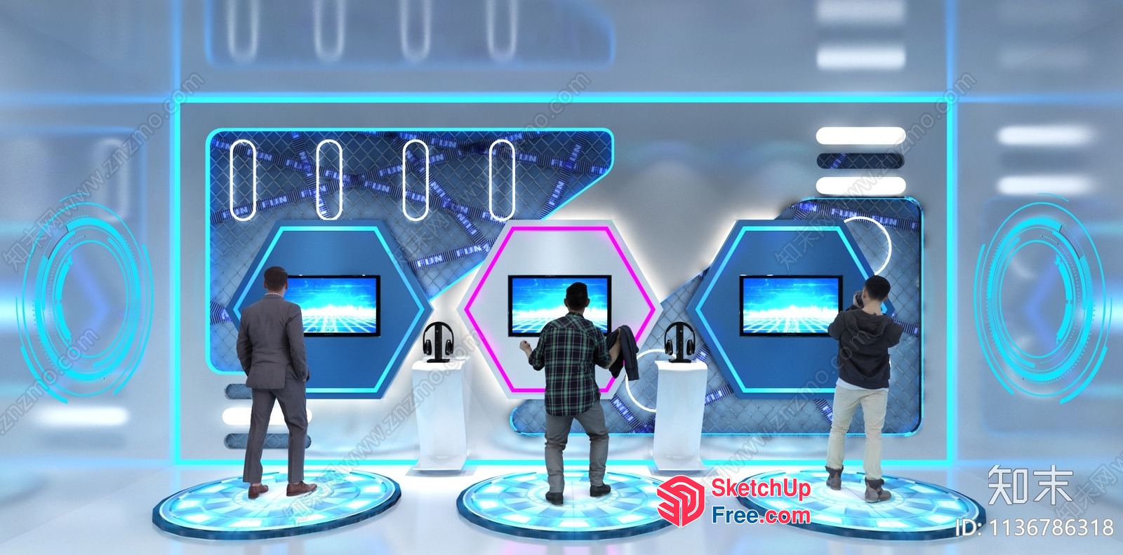 Interactive Display Wall With Three Men 3D SketchUp File