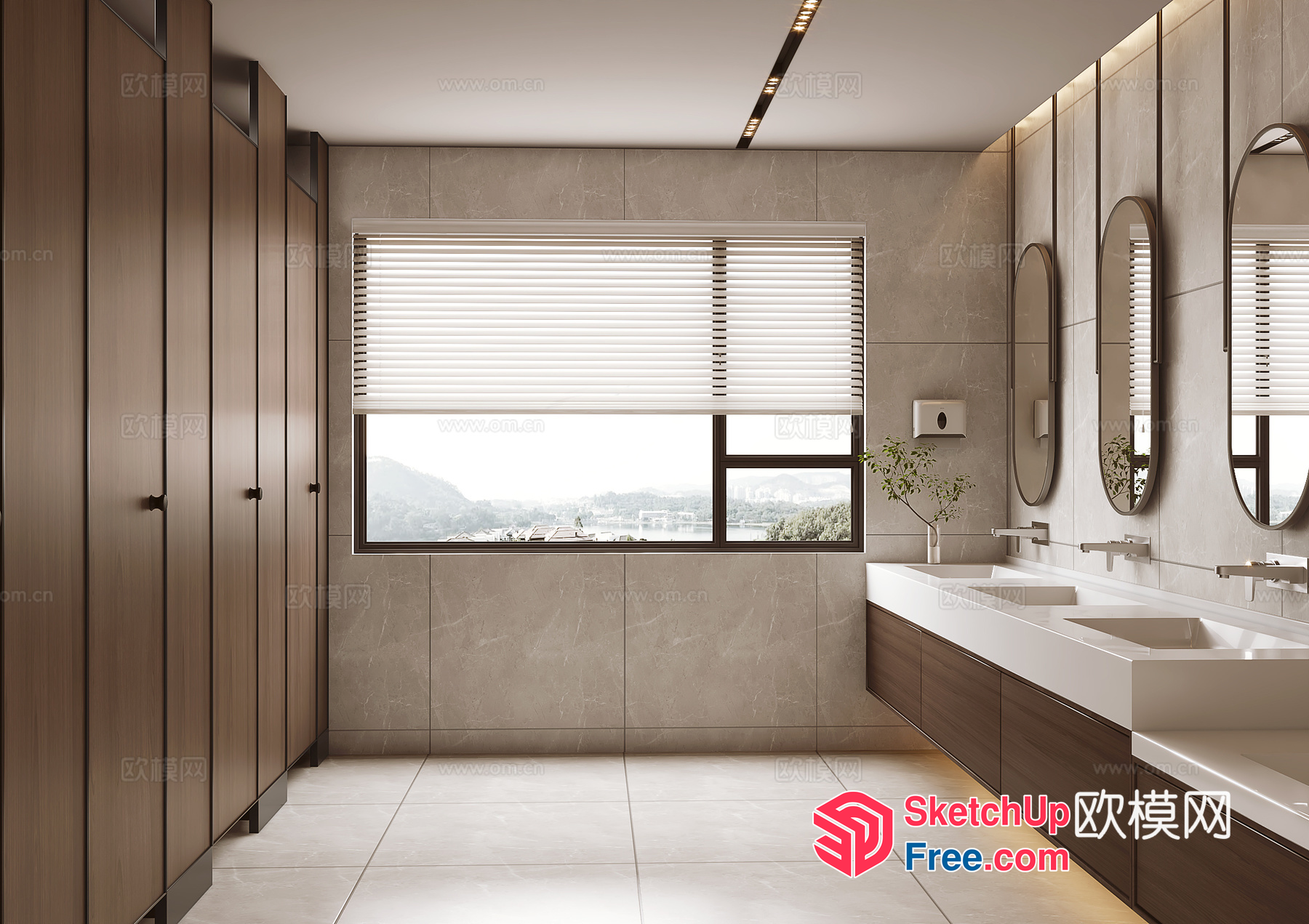 Modern Bathroom With Double Sink And Large Window 3D SketchUp File