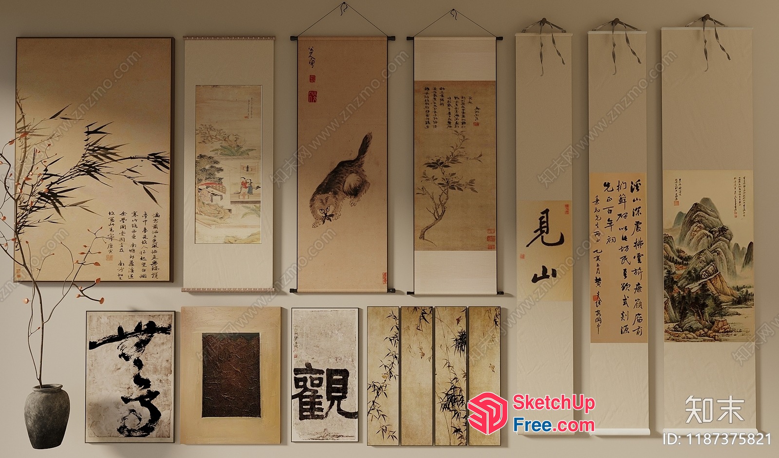 Asian-Inspired Wall Decor Collection 3D SketchUp File