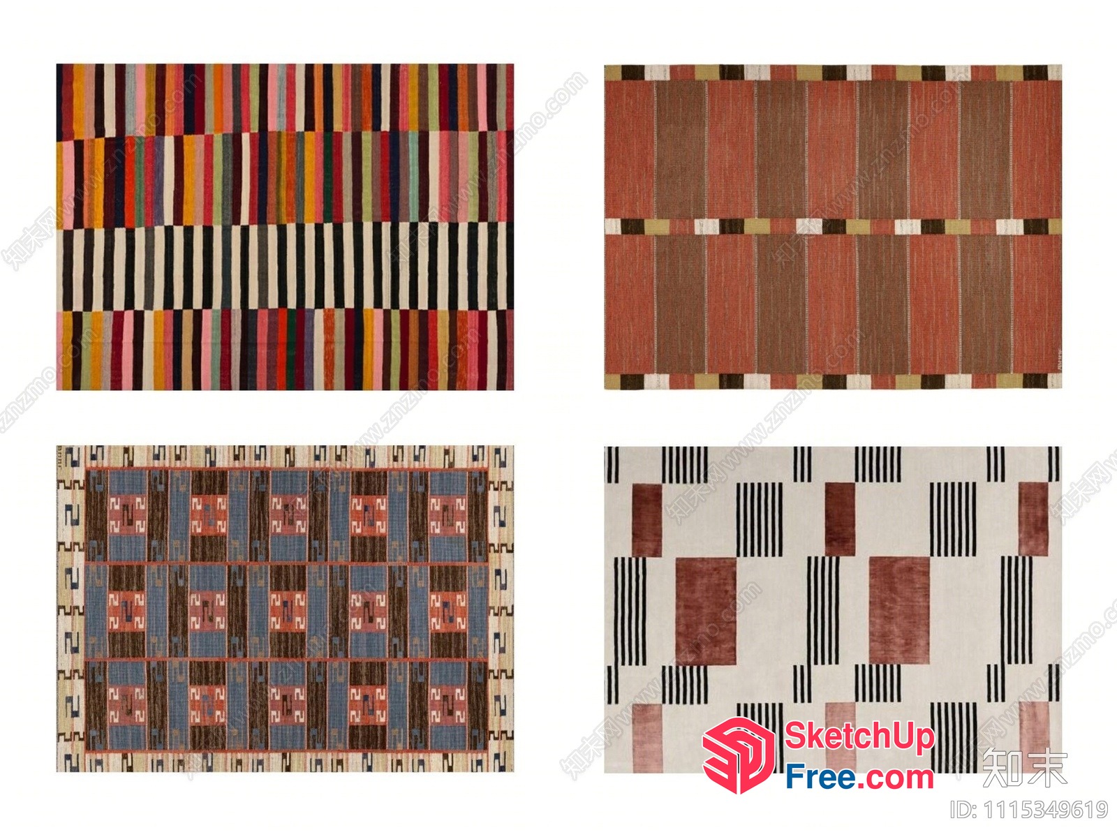 Colorful Geometric Patterns On Various Textiles 3D SketchUp File
