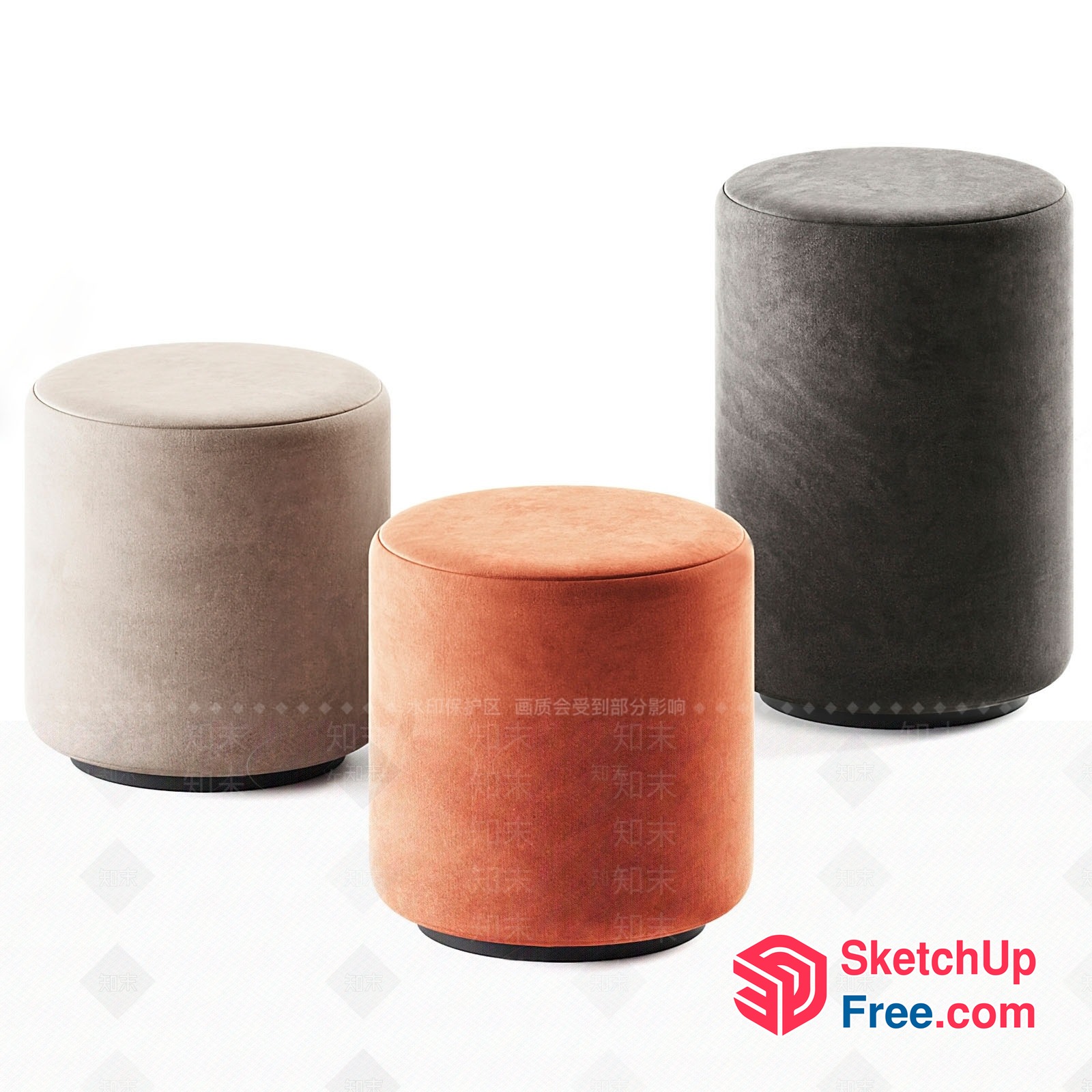 Three Modern Cylinder Stools 3D SketchUp File