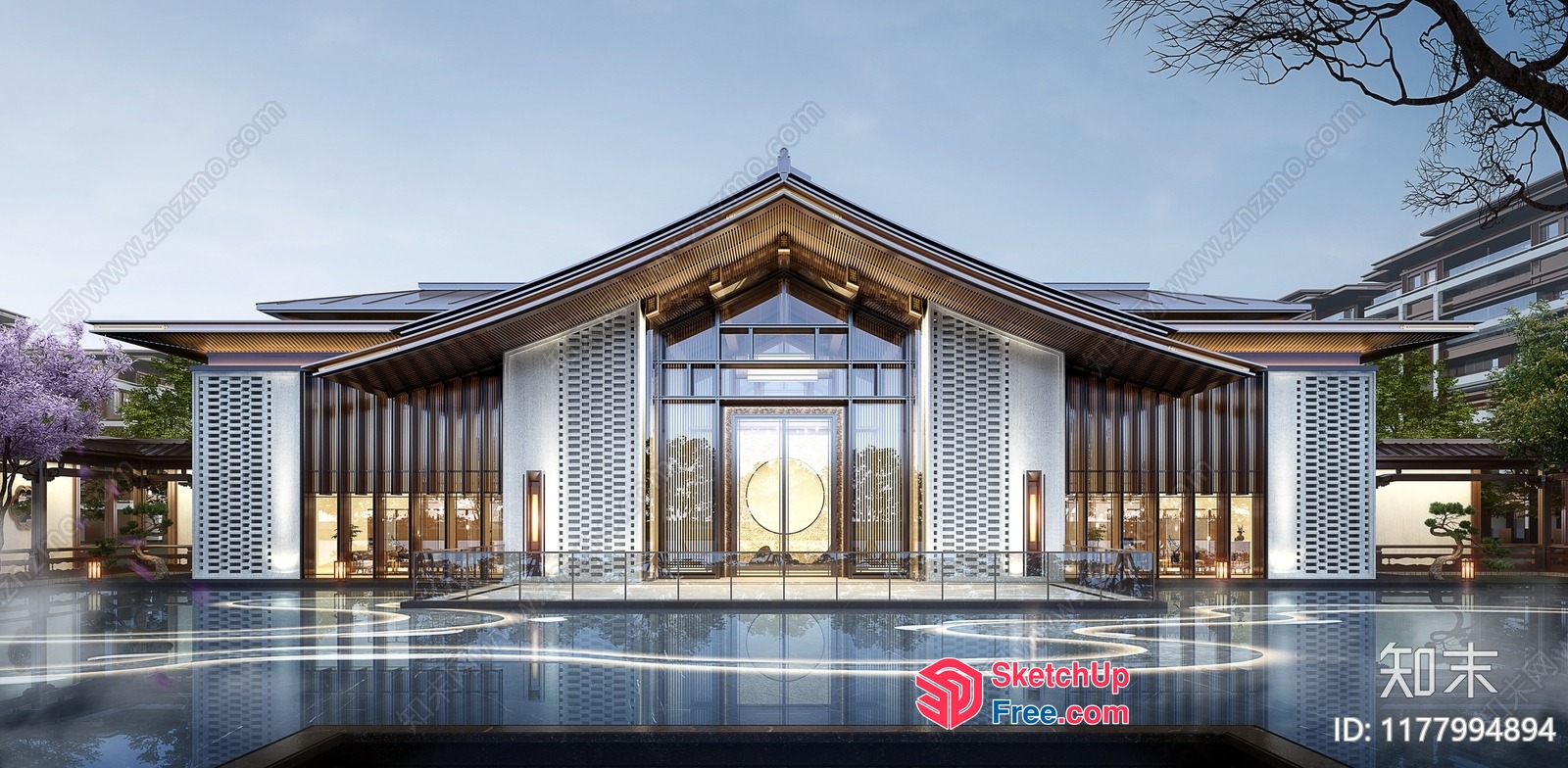 Traditional Japanese Style Building With Glass Entrance 3D SketchUp File