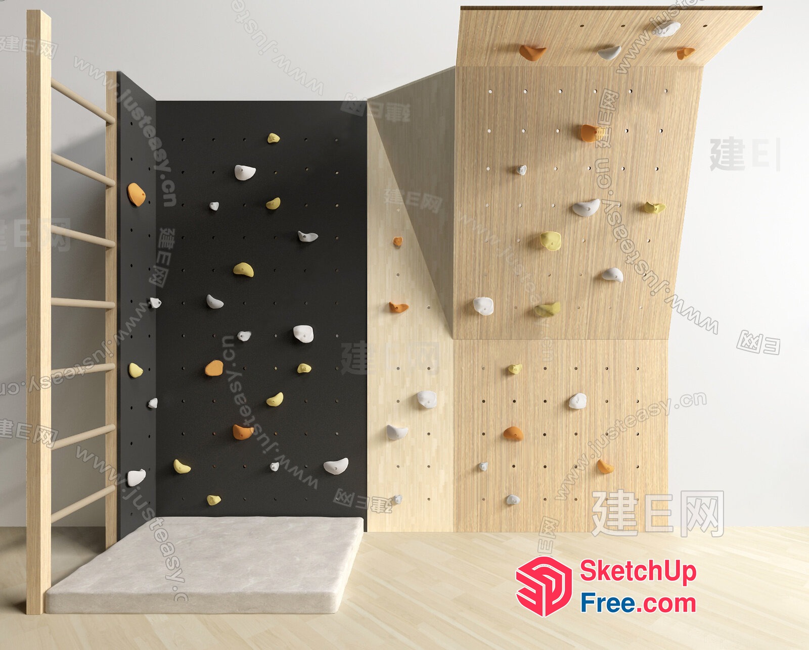 Indoor Climbing Wall With Ladder And Pegboard 3D SketchUp File