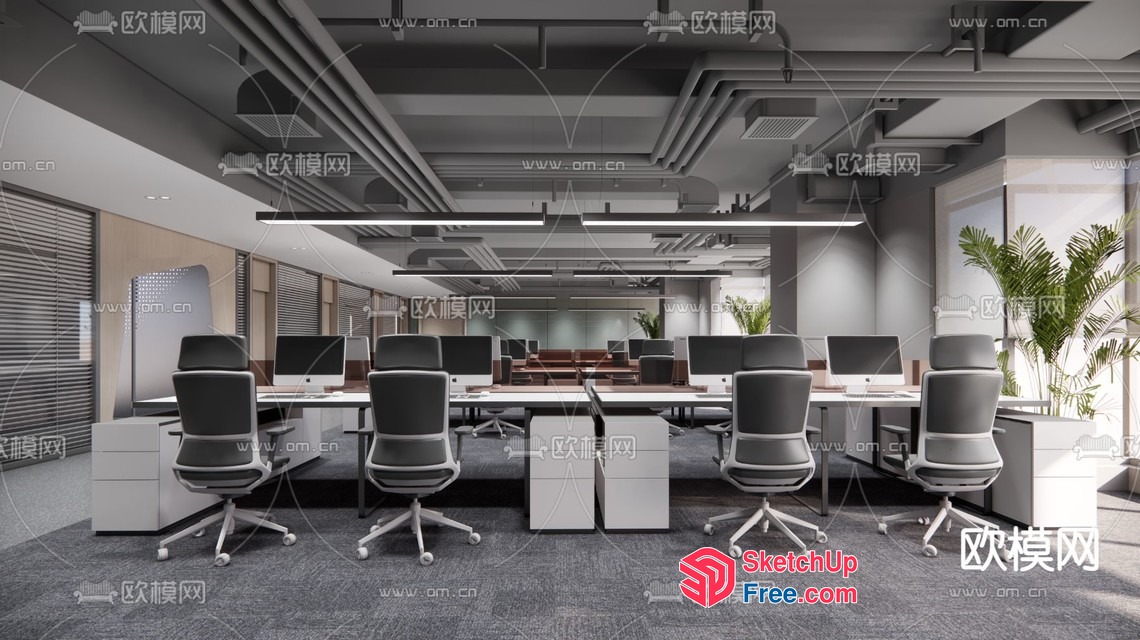 Modern Office Space With Sleek Furniture And Natural Light 3D SketchUp File