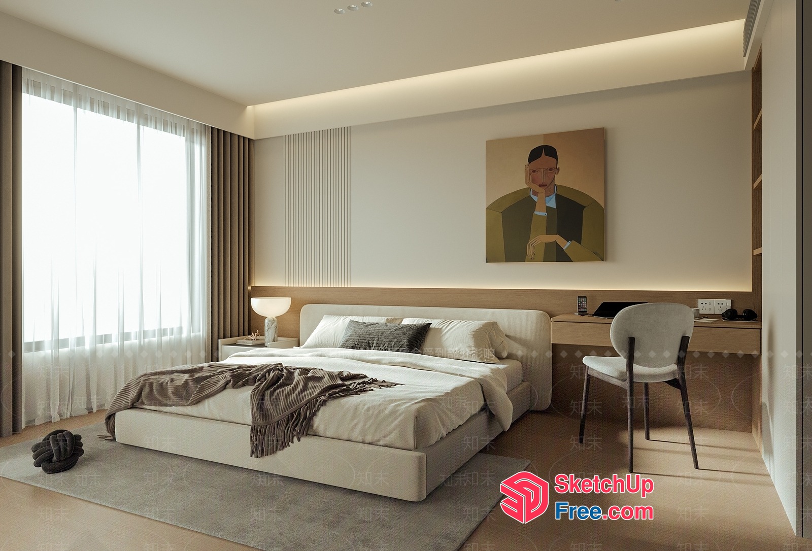 Modern Minimalist Bedroom With Neutral Color Scheme 3D SketchUp File
