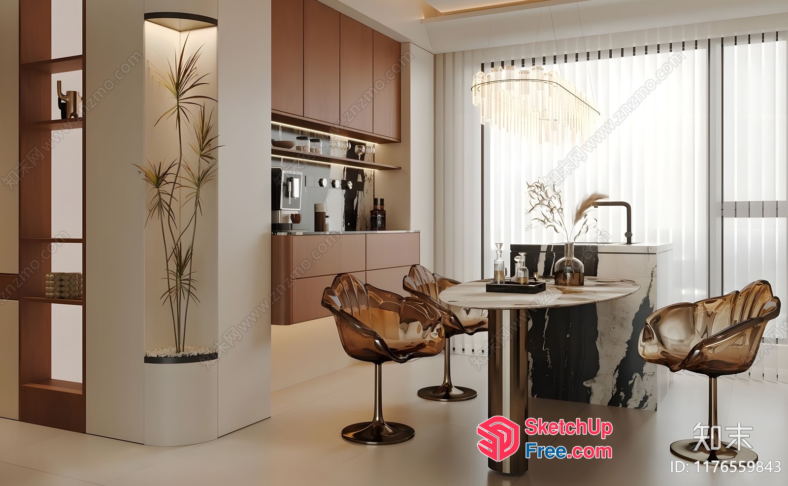Elegant Modern Kitchen With Sleek Marble Table And Chairs 3D SketchUp File