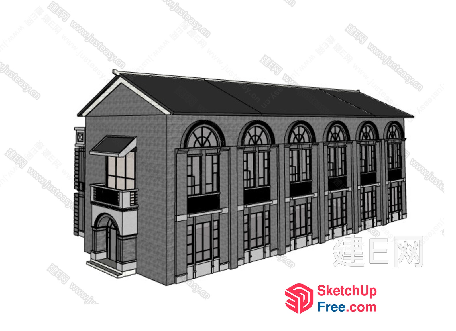Classic European Style Building With Arched Windows 3D SketchUp File