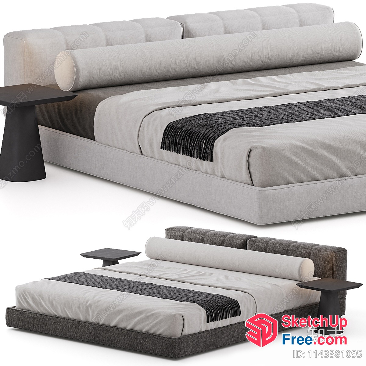 Modern Bed With Side Tables And Pillows 3D SketchUp File