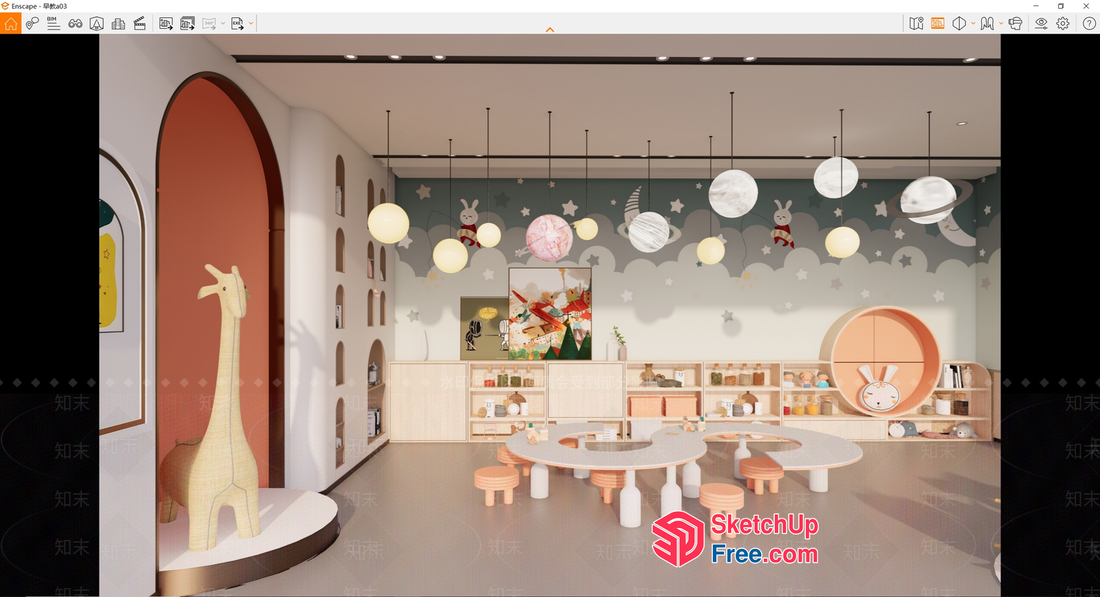 Modern Kids' Playroom With Whimsical Animal Decor 3D SketchUp File