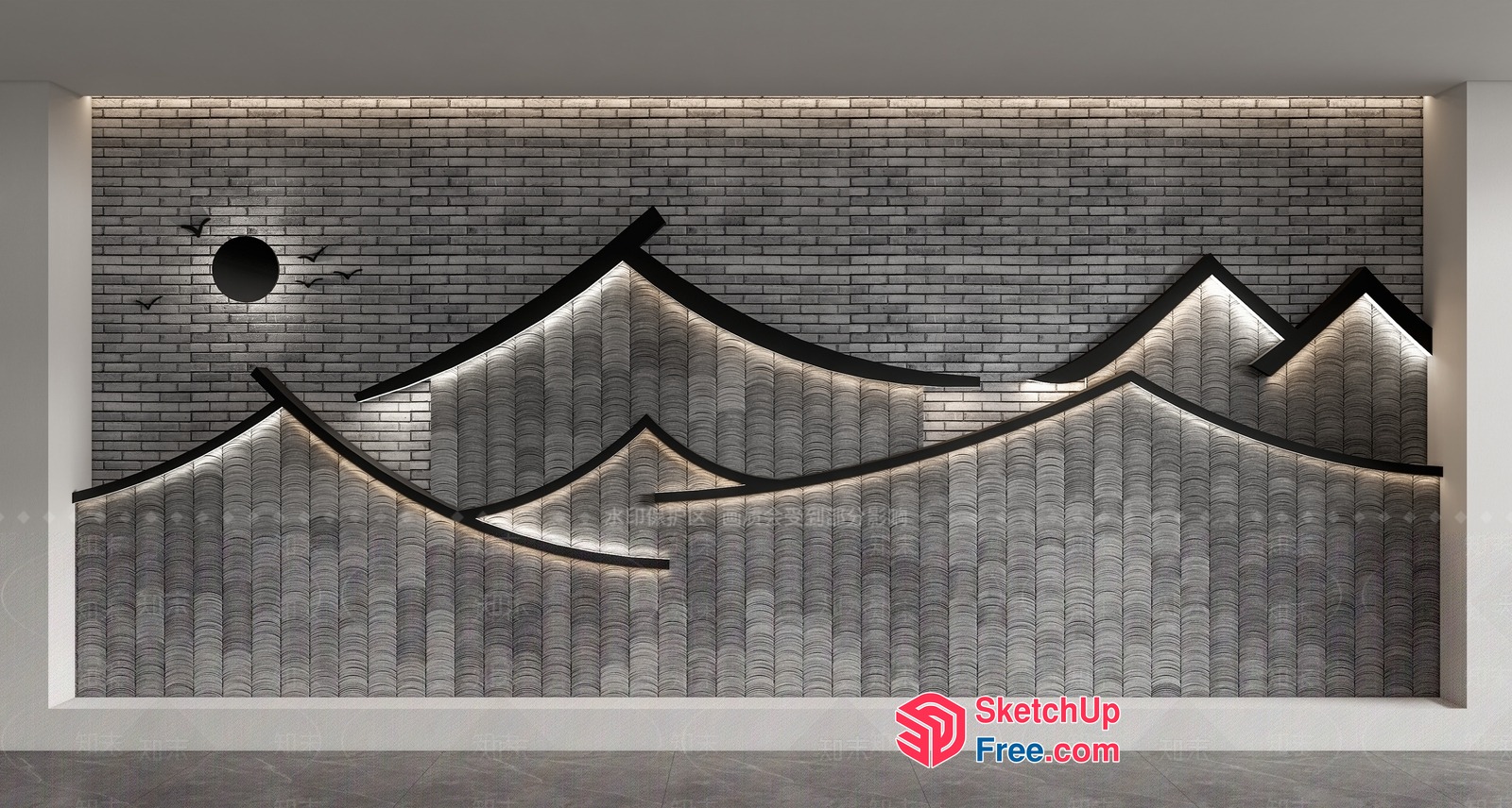 Japanese-Style Mountain Range Wall Art 3D SketchUp File