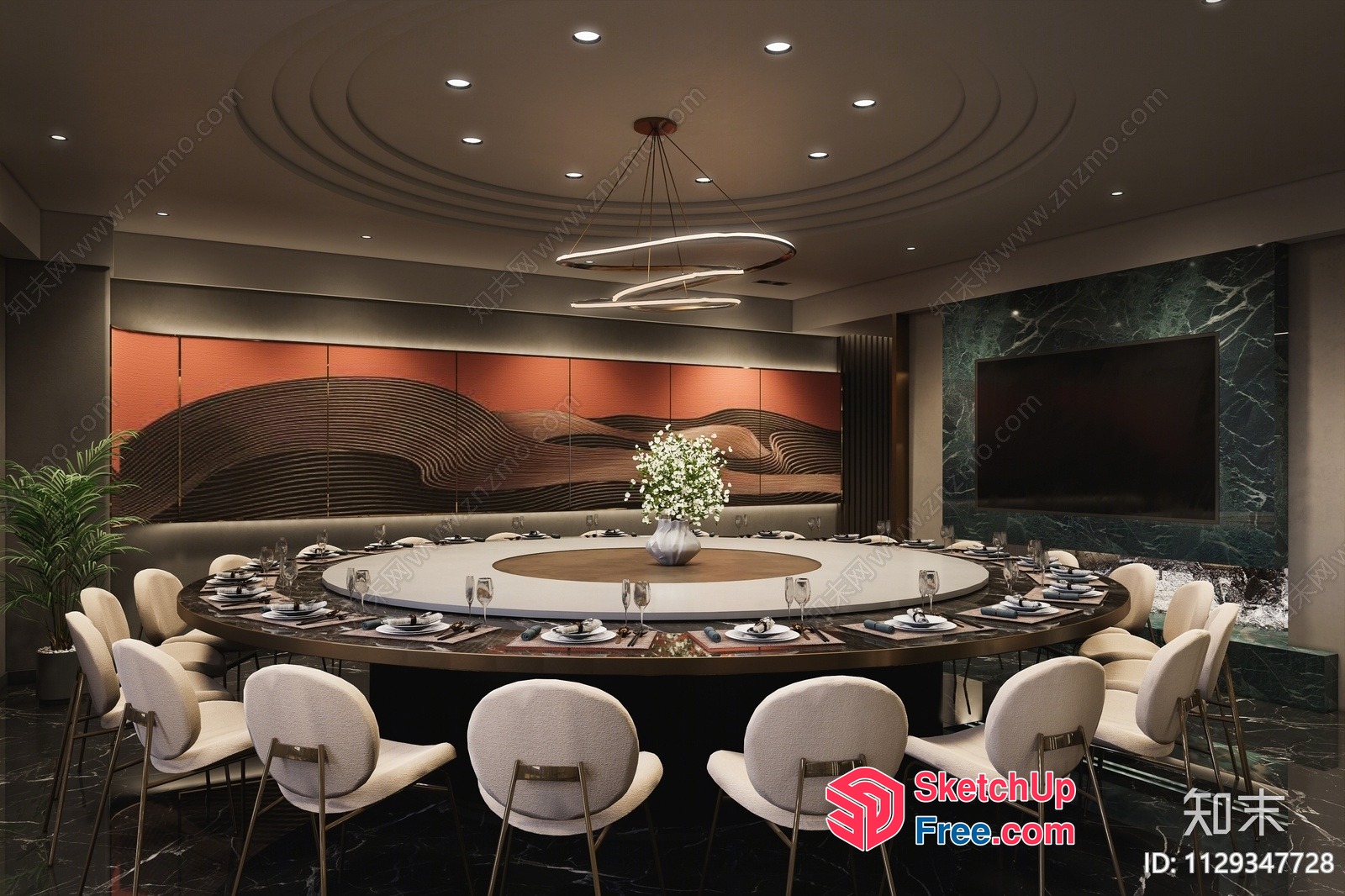 Luxurious Modern Dining Room With Circular Table And Elegant Lighting 3D SketchUp File