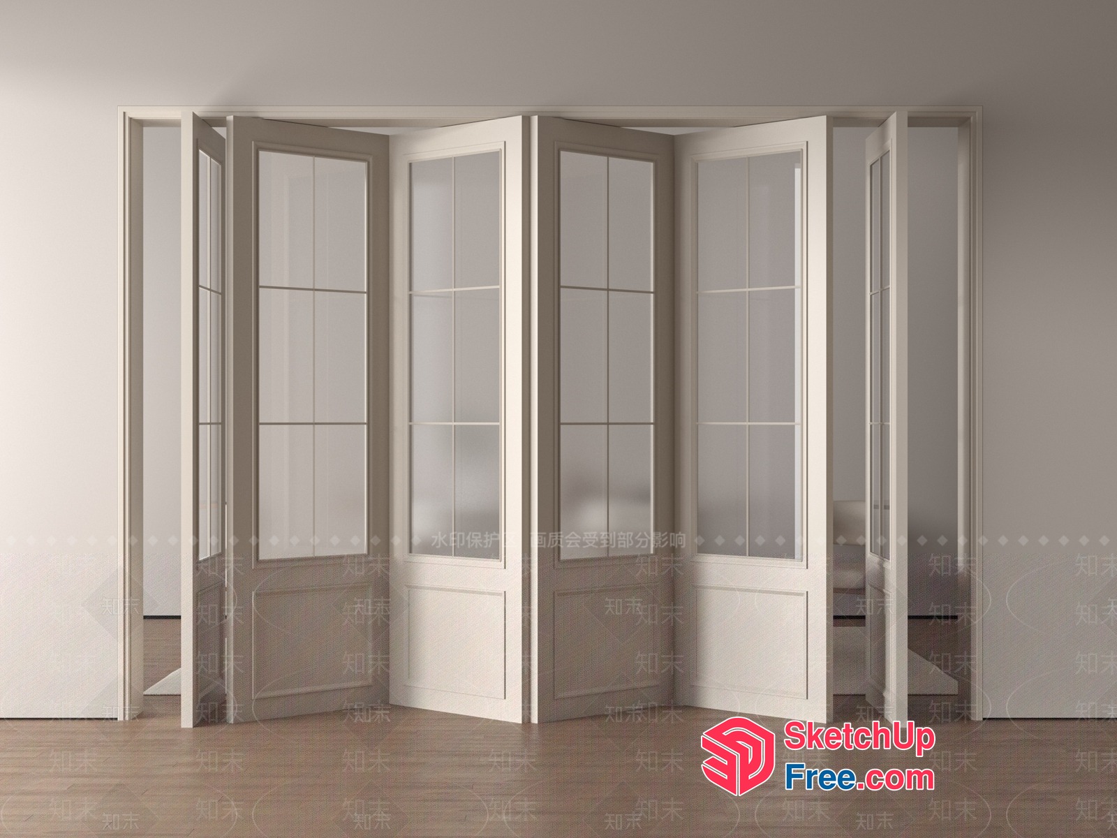 Partition Screen With Glass And White Frame 3D SketchUp File