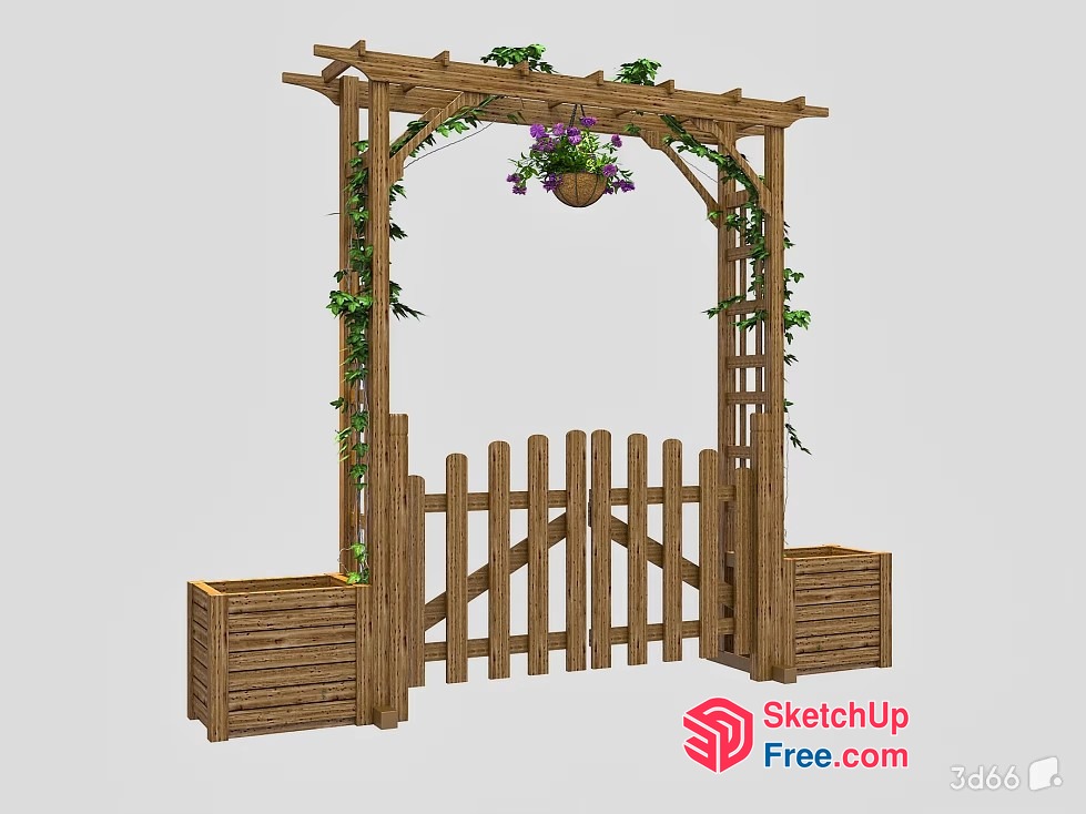 Wooden Pergola With Hanging Flower Basket 3D SketchUp File