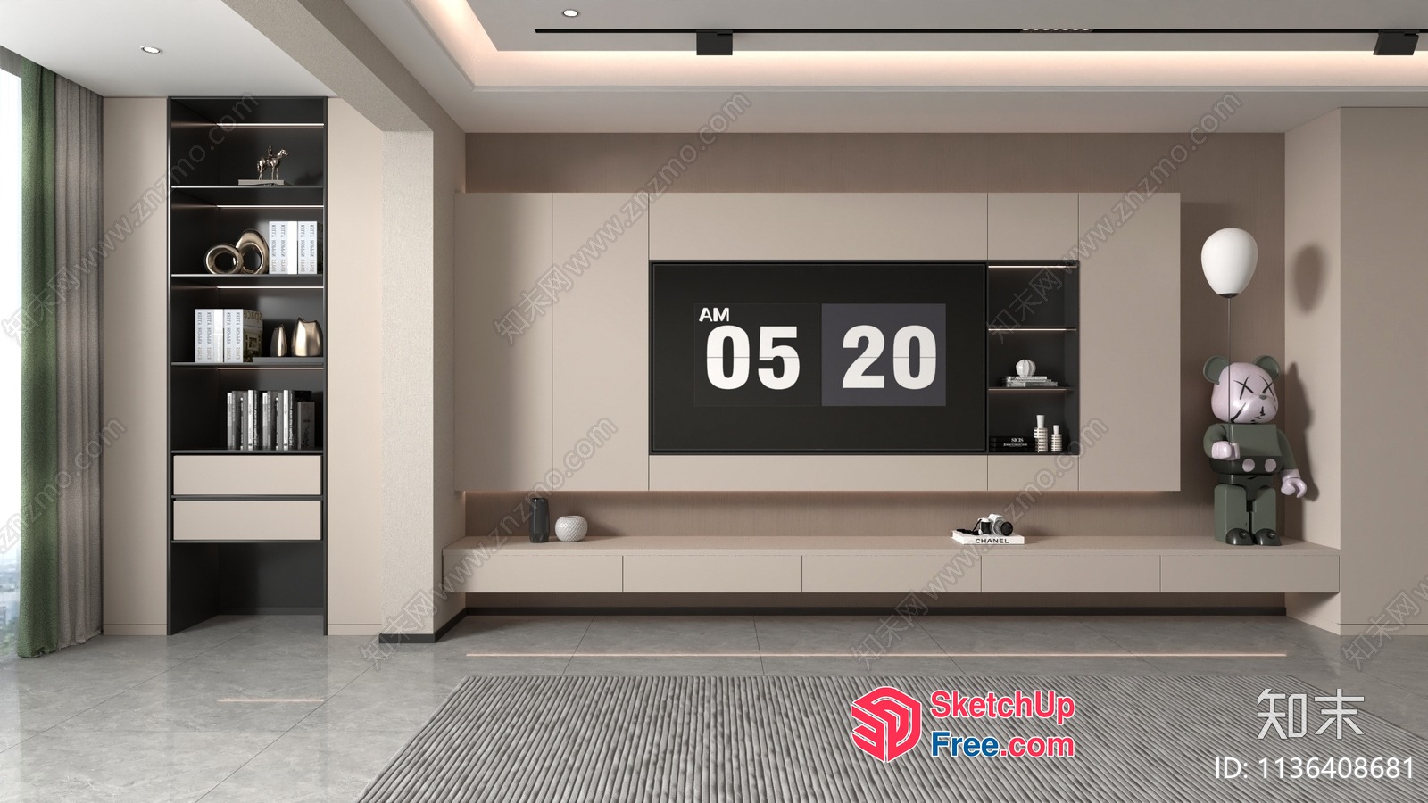 Modern Living Room With Minimalist Decor And Large Tv 3D SketchUp File