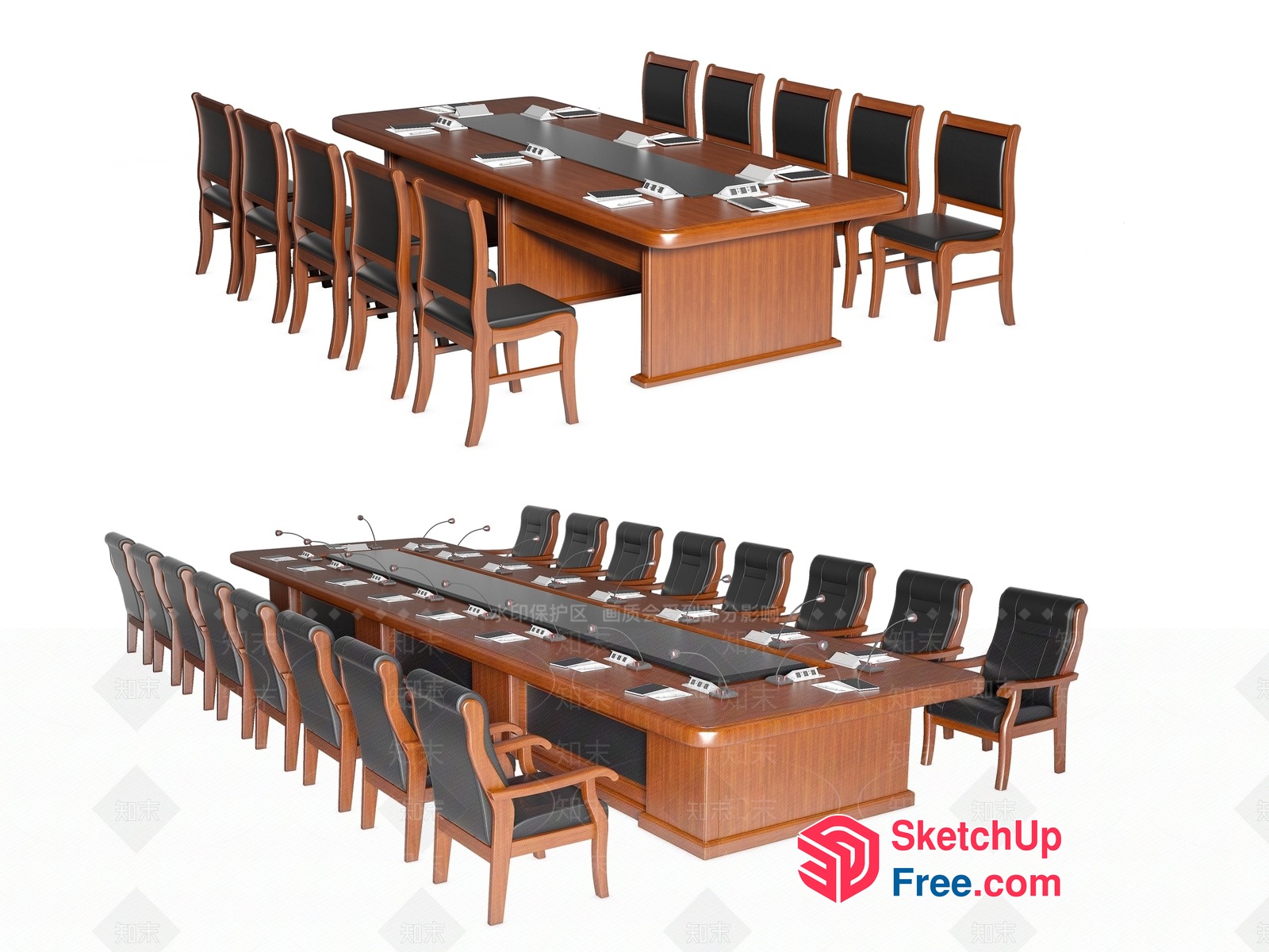 Long Conference Table With Chairs And Microphones 3D SketchUp File
