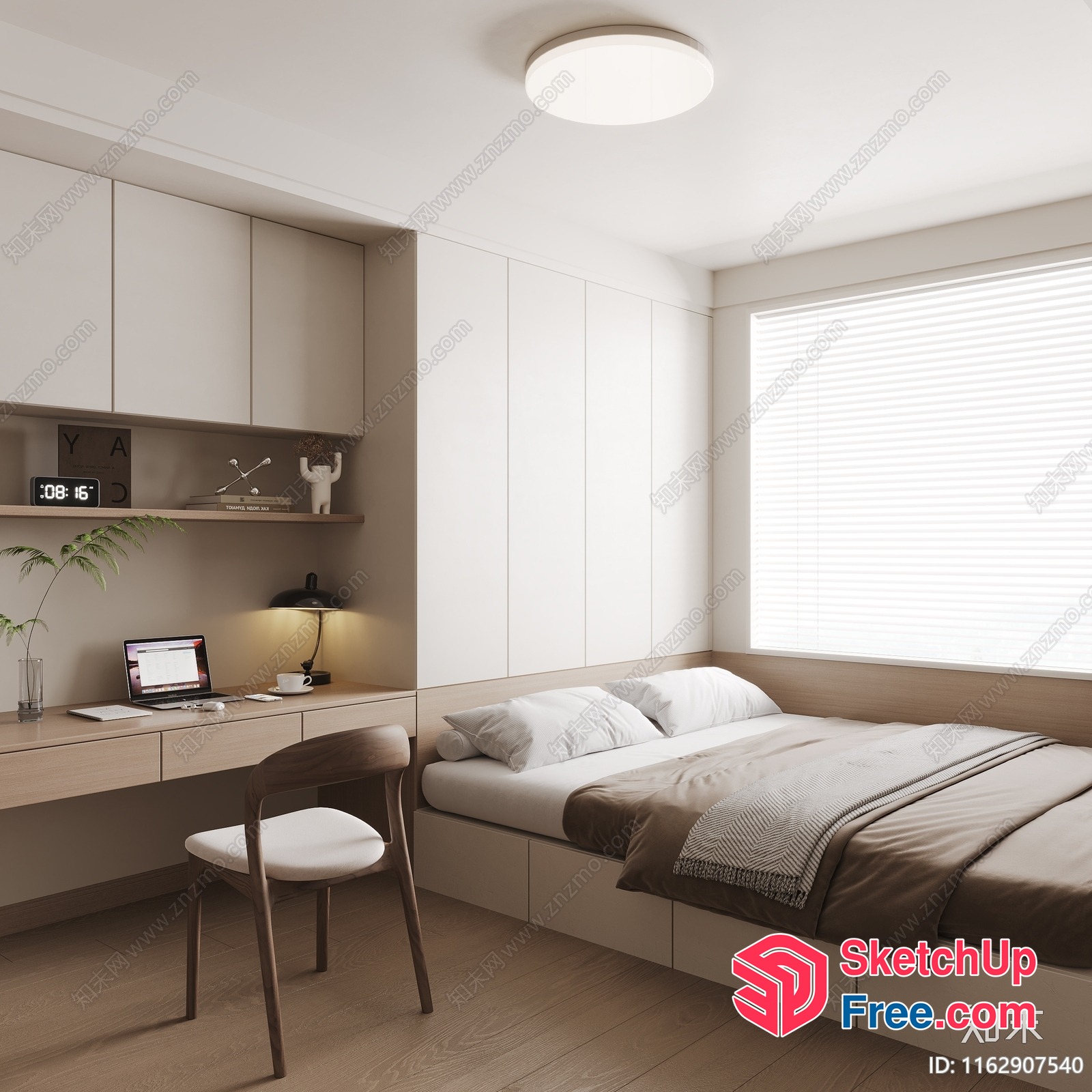 Minimalist Scandinavian Style Bedroom With Natural Light 3D SketchUp File