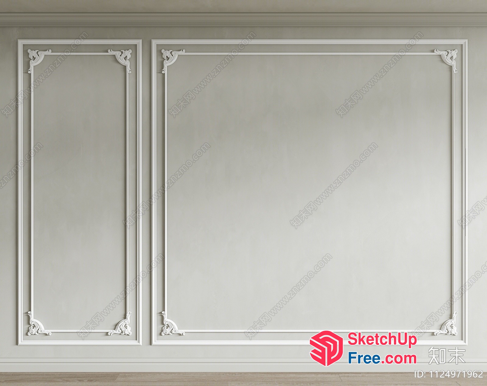 Classic Ornate White Wall Paneling 3D SketchUp File