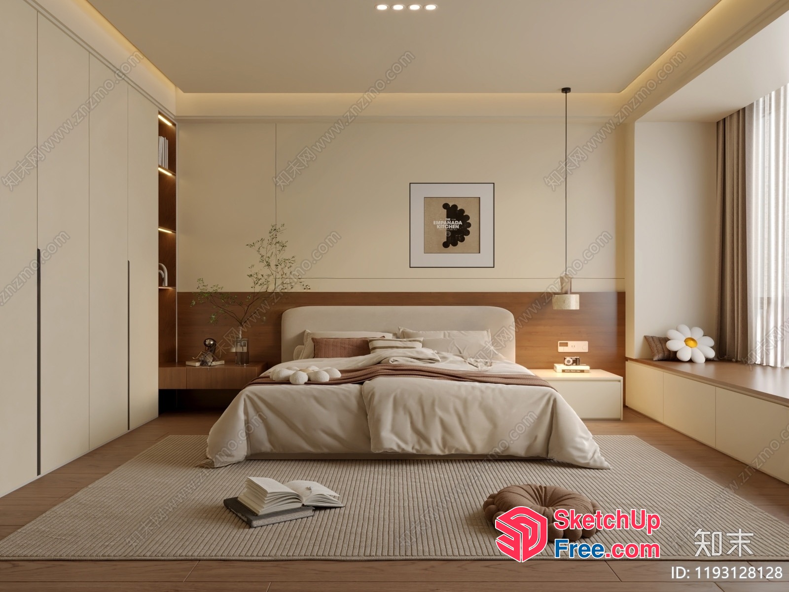 Modern Minimalist Creamy Style Bedroom 3D SketchUp File
