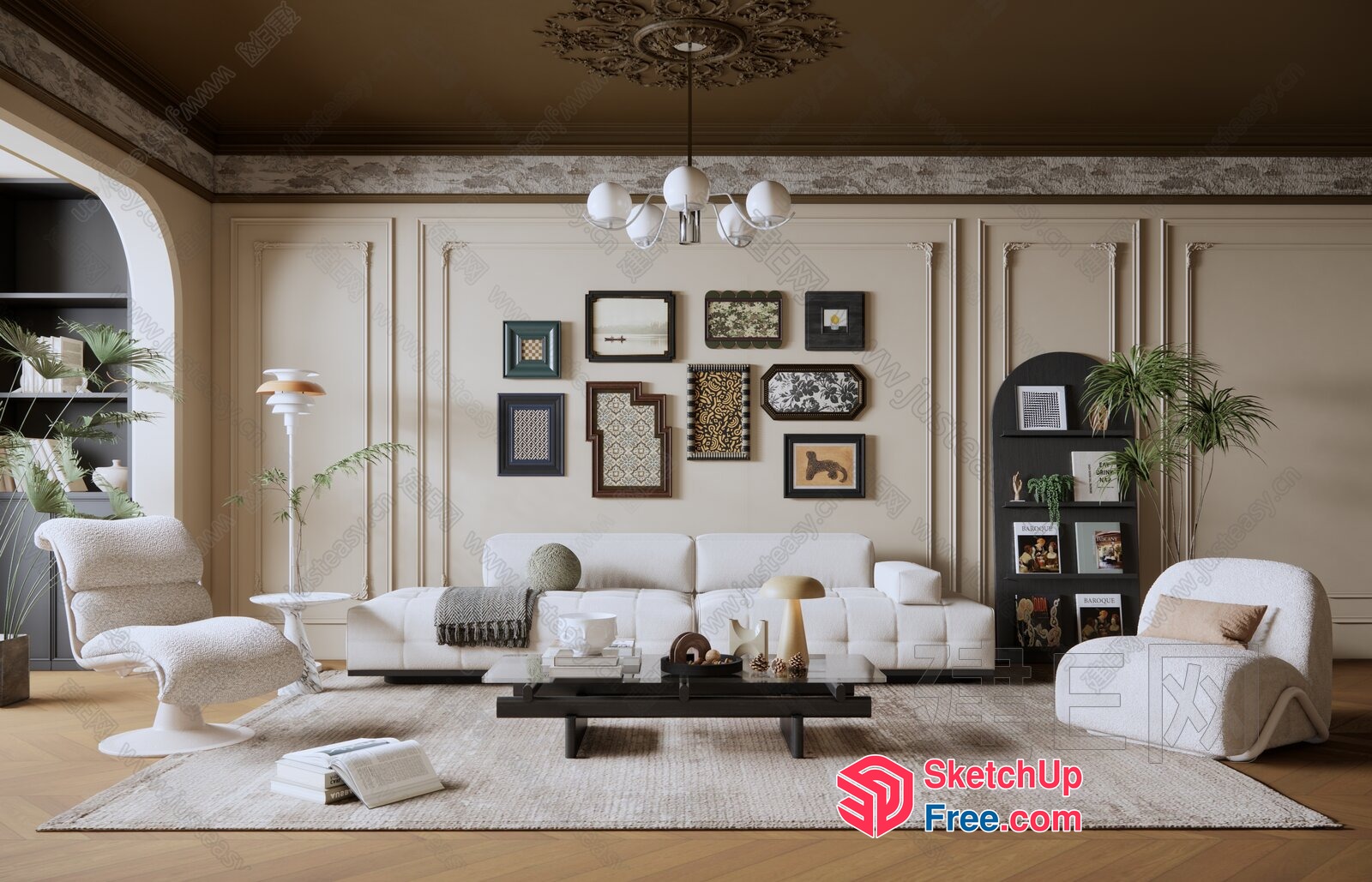 Elegant Creamy Style Living Room Interior 3D SketchUp File