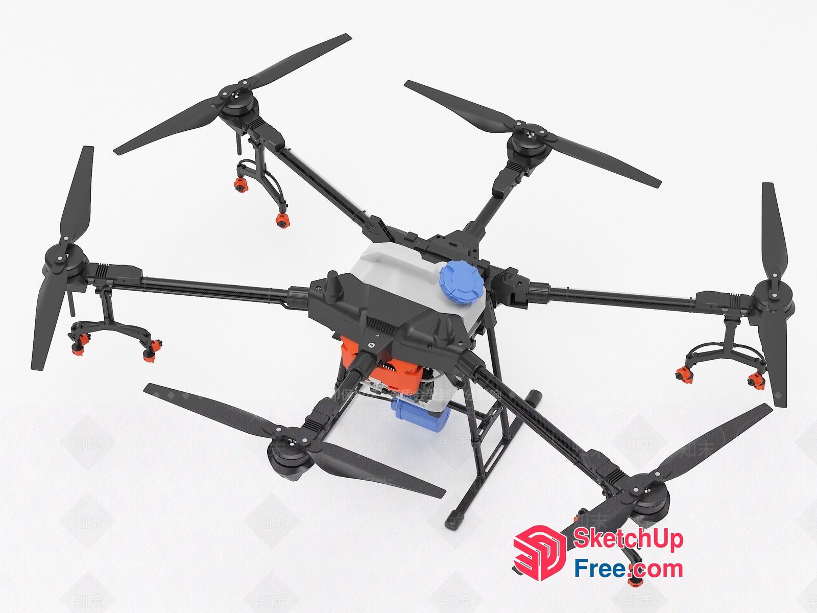 Large Black And Orange Drone With Propellers 3D SketchUp File