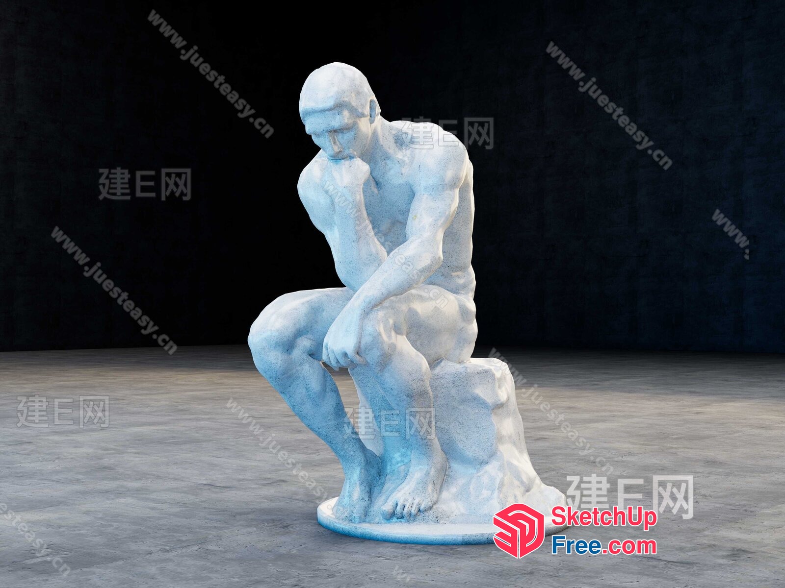 Contemplative Sculpture Of A Man Sitting On A Rock 3D SketchUp File