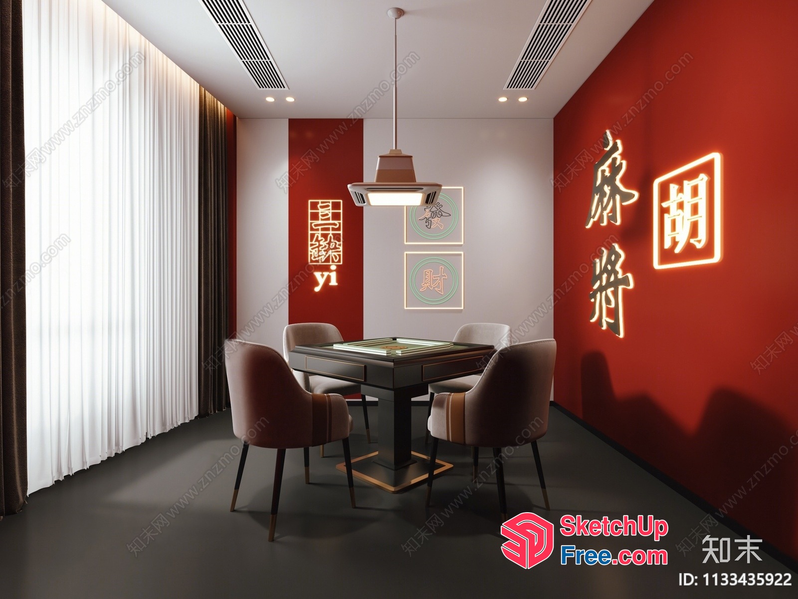 Modern Asian-Inspired Dining Room With Neon Lights 3D SketchUp File