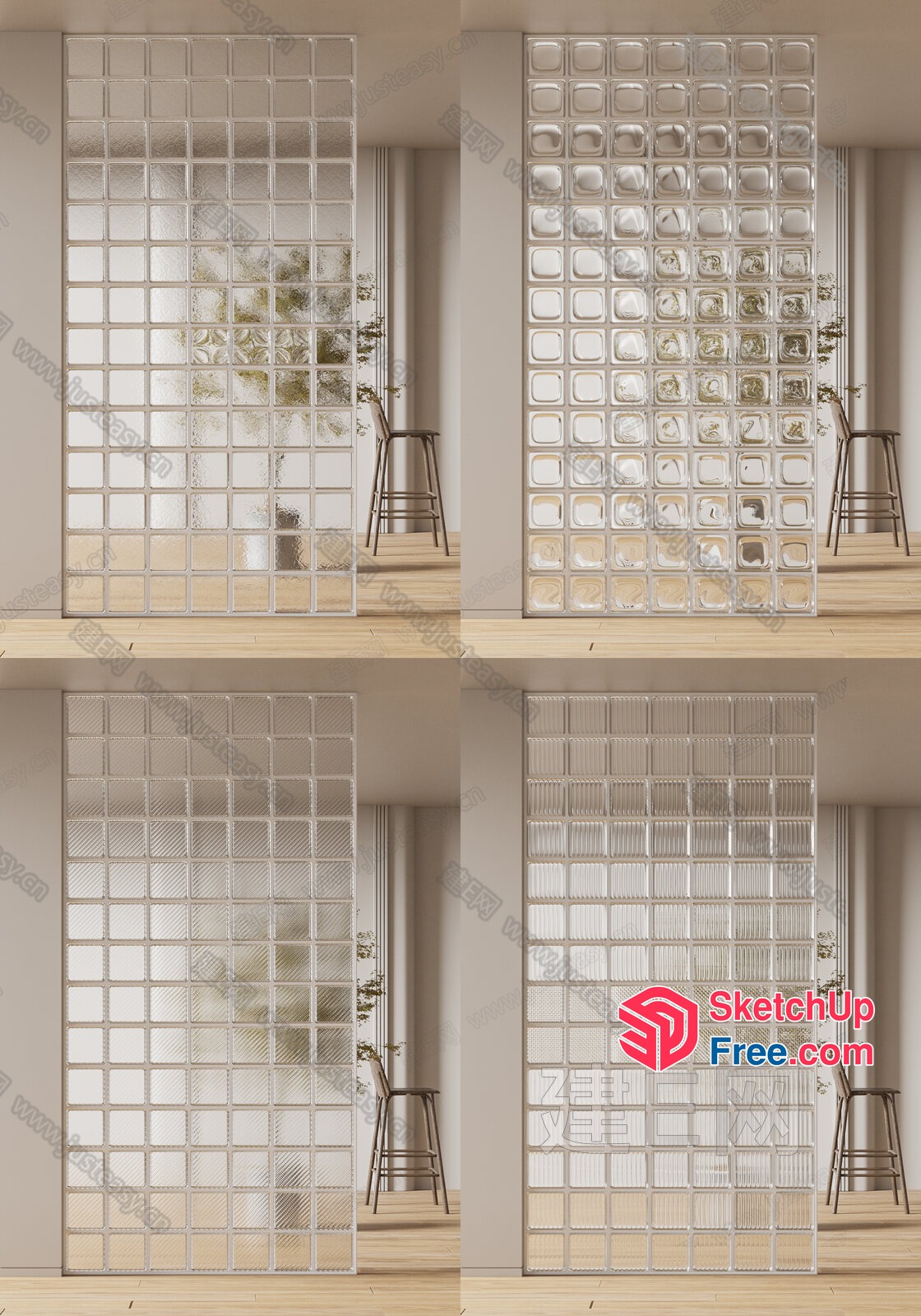 Modern Glass Brick Wall Interior 3D SketchUp File