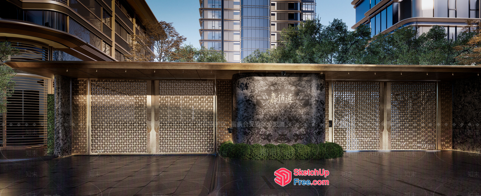 Modern Asian-Inspired Luxury Residential Building Exterior 3D SketchUp File