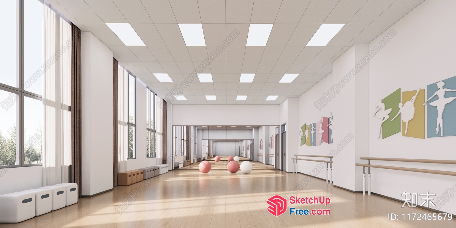 Spacious And Well-Lit Dance Studio 3D SketchUp File