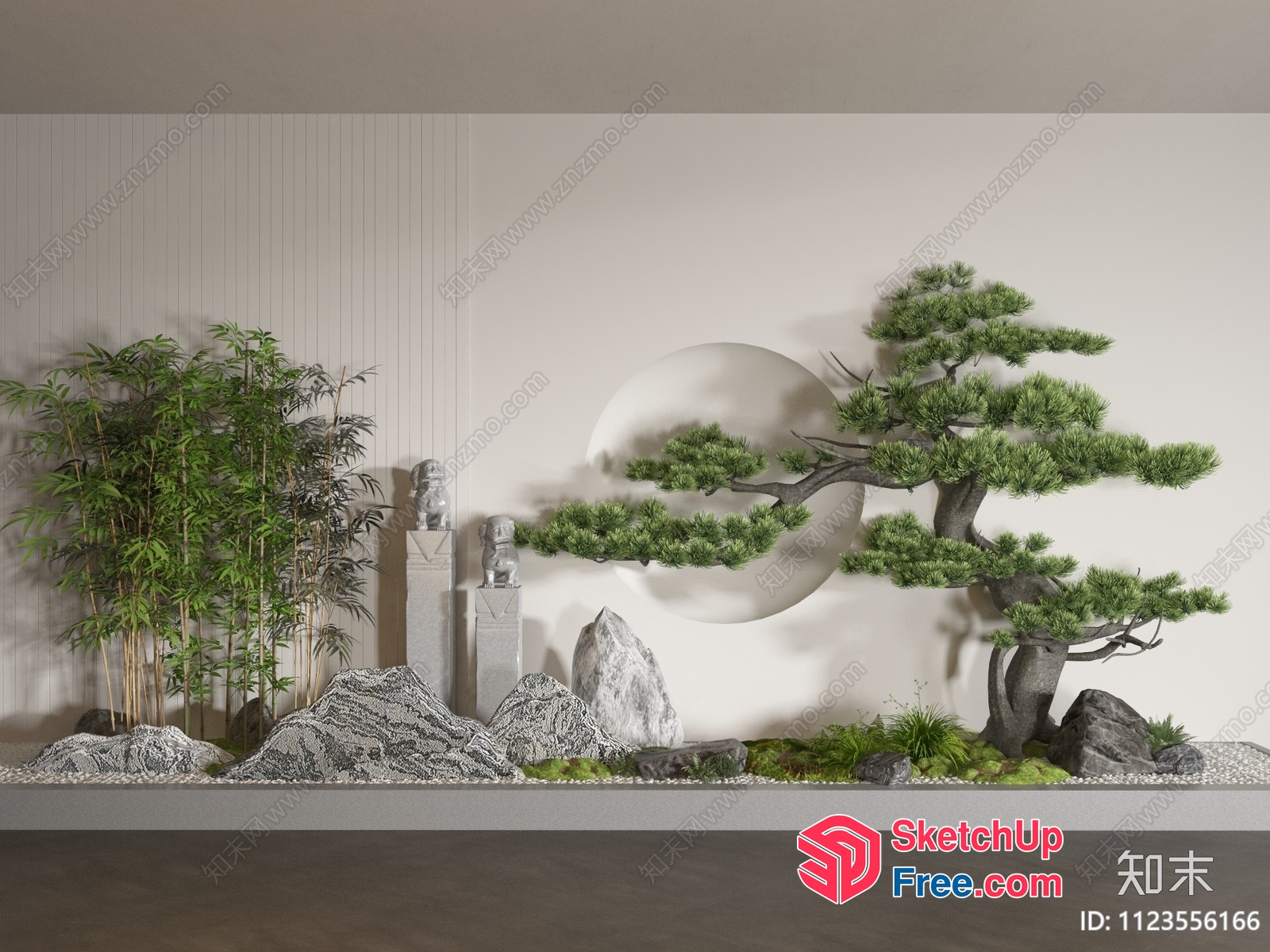 Japanese-Style Decorative Wall With Greenery 3D SketchUp File