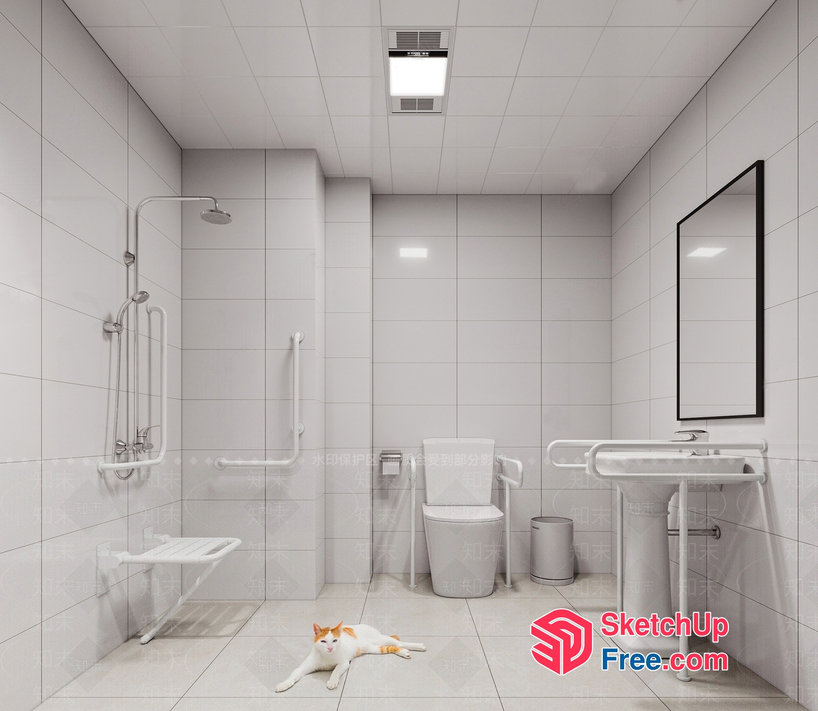 White And Orange Cat In Bathroom Interior 3D SketchUp File