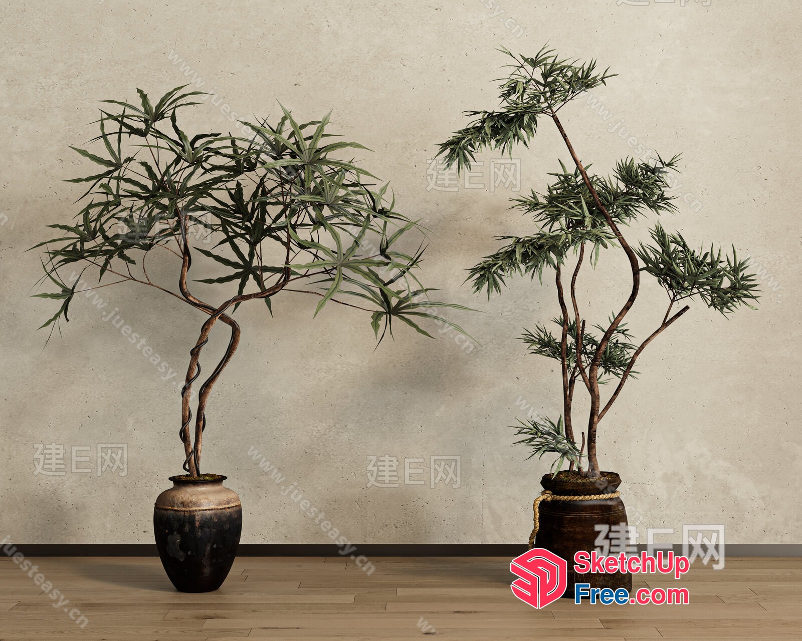 Potted Plants With Unique Stems And Leaves 3D SketchUp File