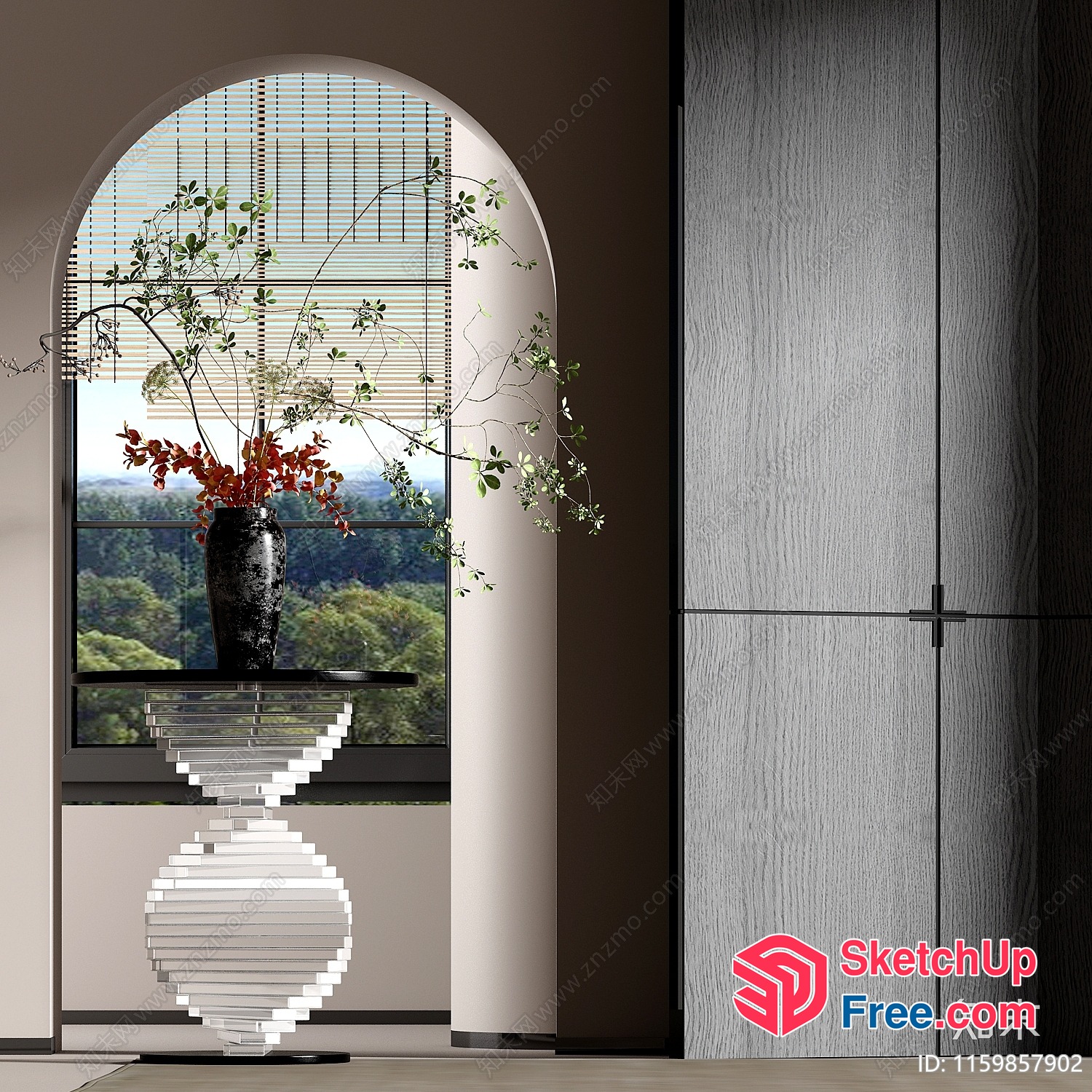 Modern Minimalist Interior With Arched Window And Pillar 3D SketchUp File
