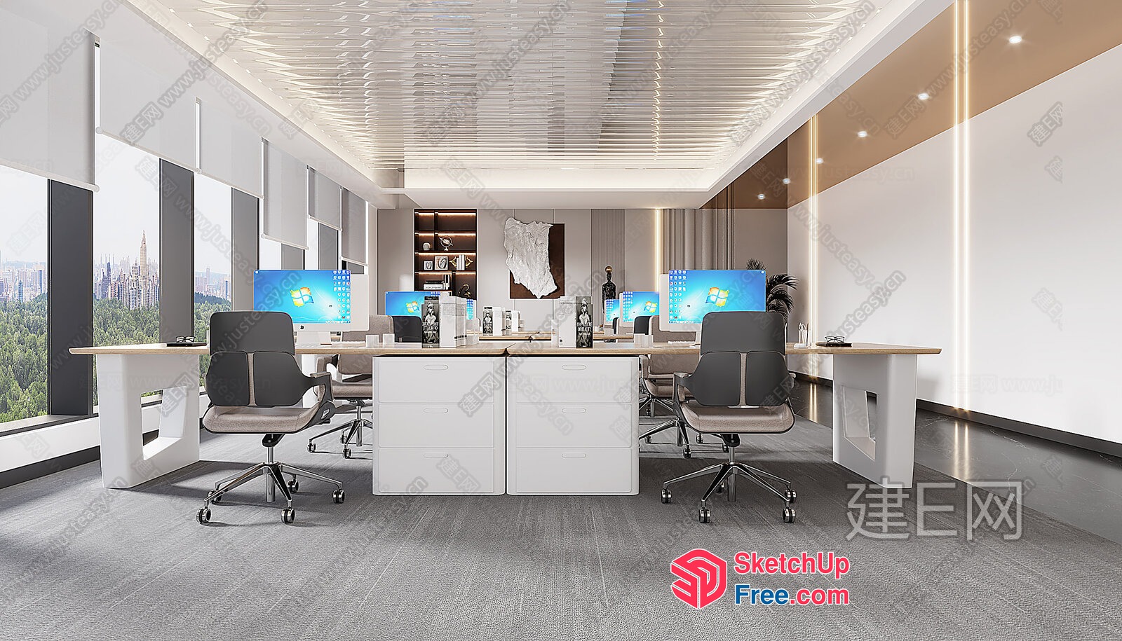 Modern Office Space With Natural Light And City View 3D SketchUp File
