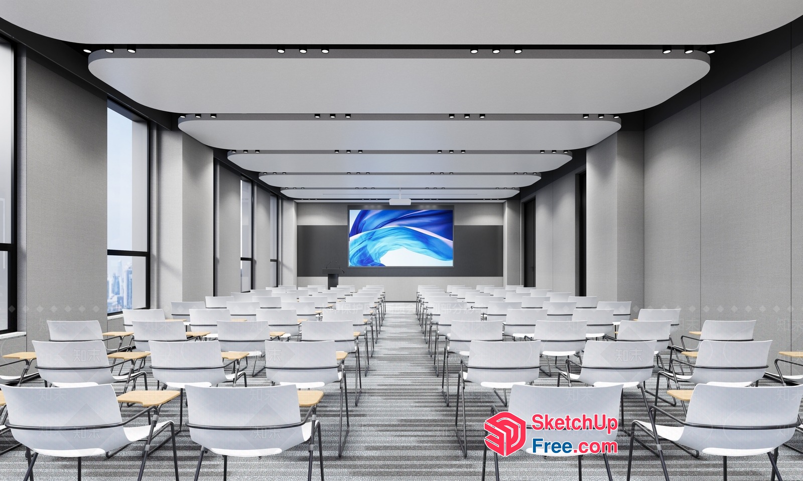 Modern Conference Room With Large Screen And White Chairs 3D SketchUp File