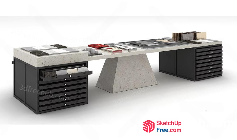 Modern Office Furniture Set With Stone And Black Decor 3D SketchUp File
