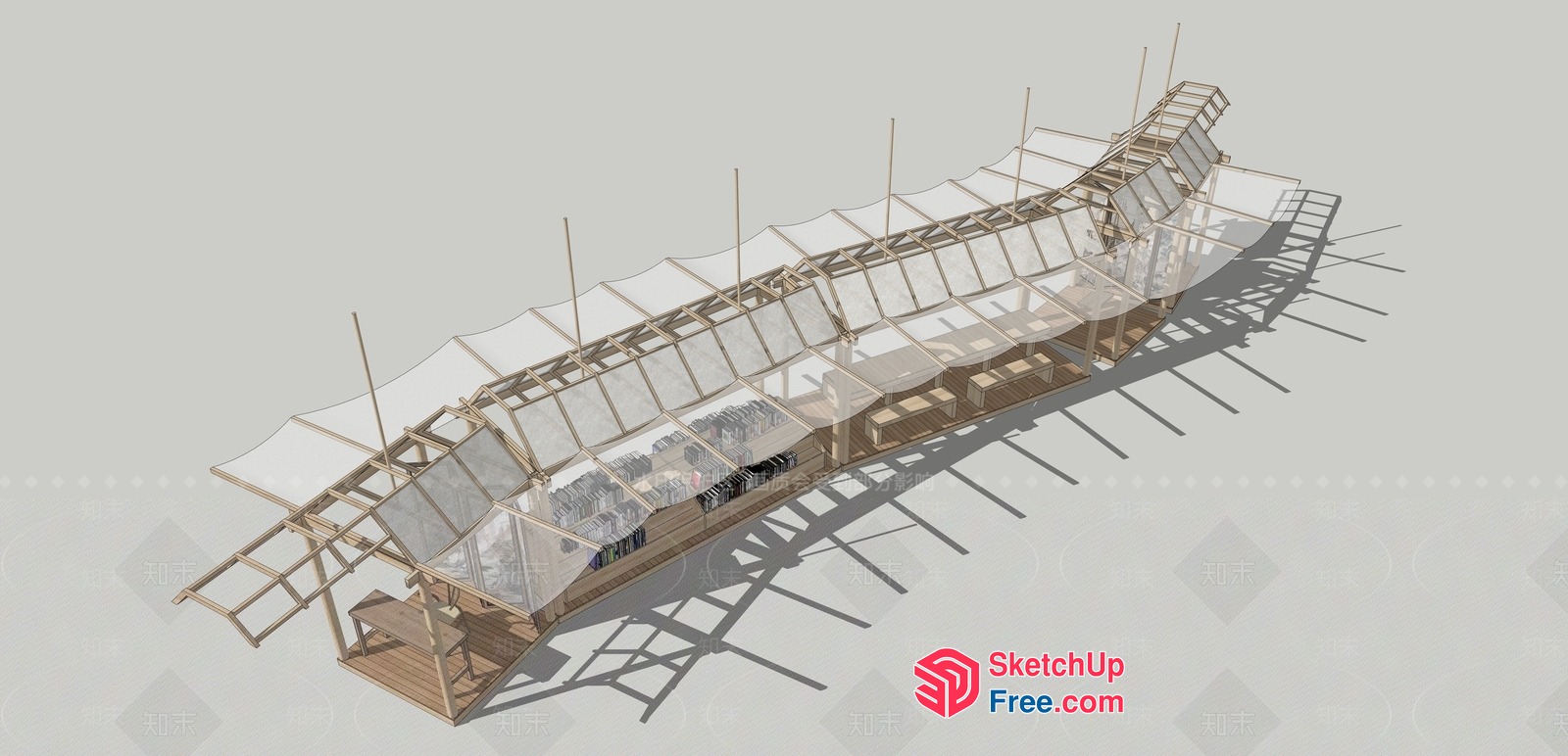 3D Model Of A Wooden Building With Glass Roof And Walls 3D SketchUp File