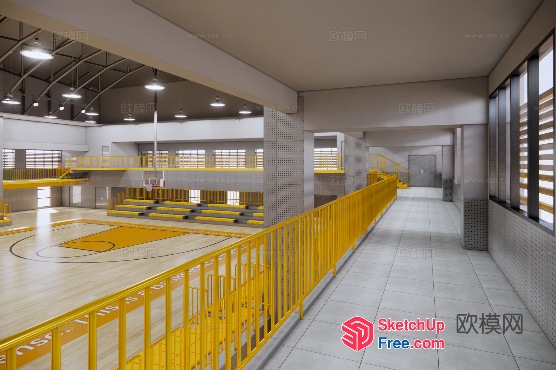 Modern Sports Arena With Yellow Accents 3D SketchUp File