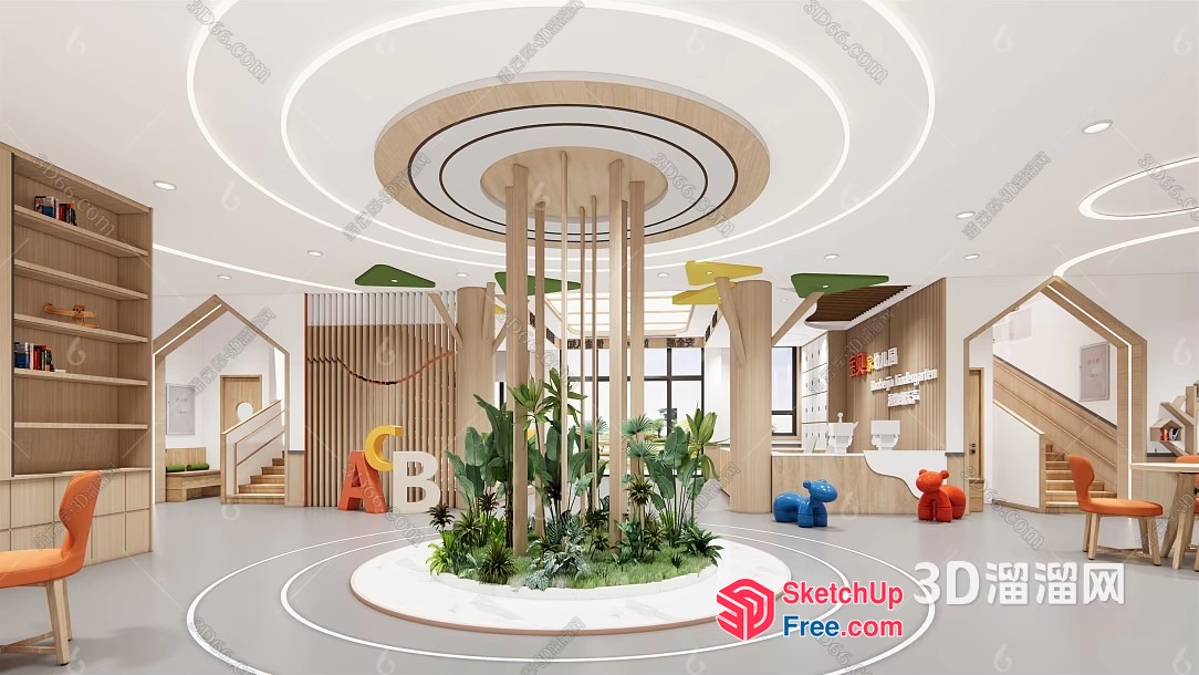 Modern Minimalist Office Interior With Unique Ceiling Design 3D SketchUp File