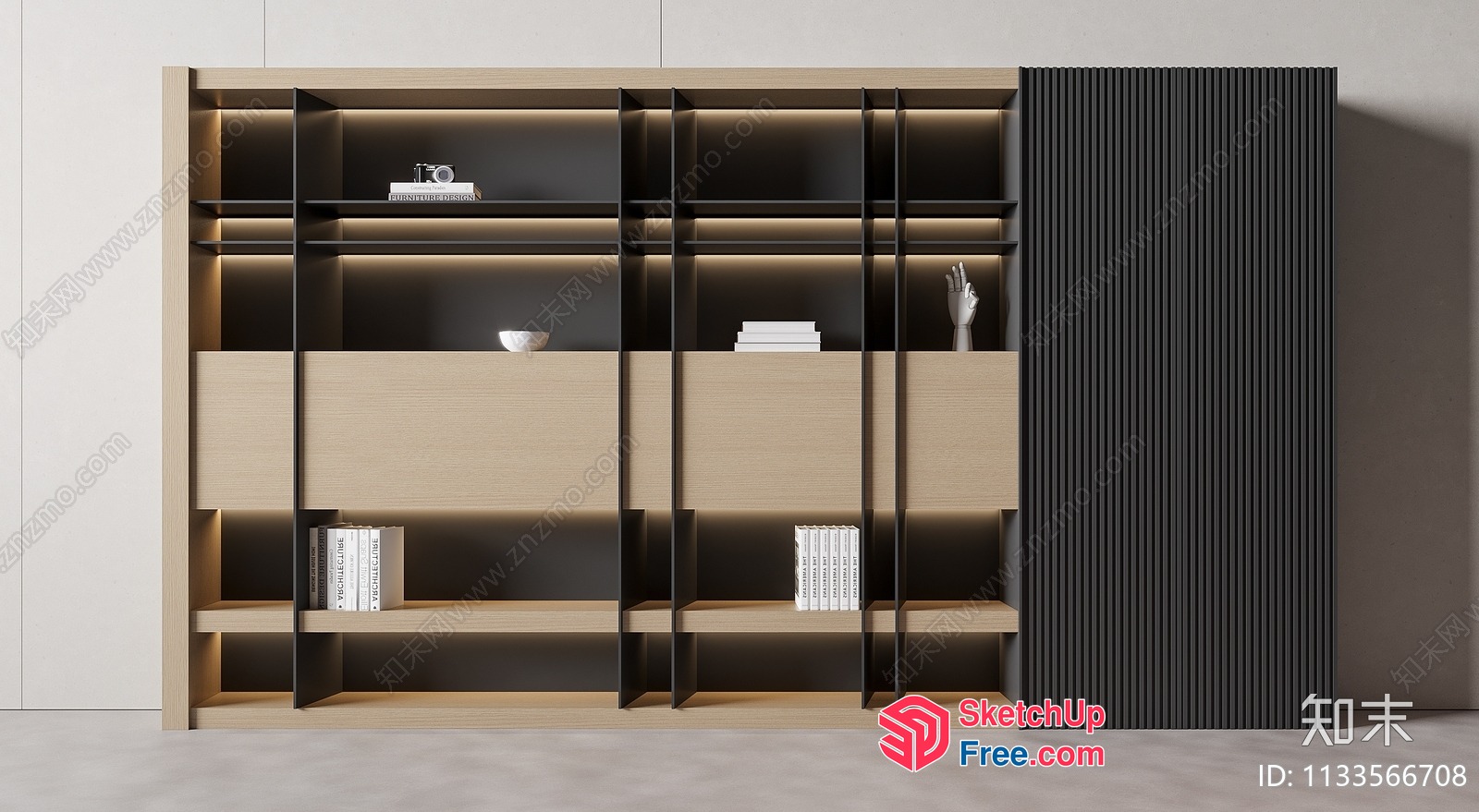 Modern Minimalist Bookcase With Ambient Lighting 3D SketchUp File