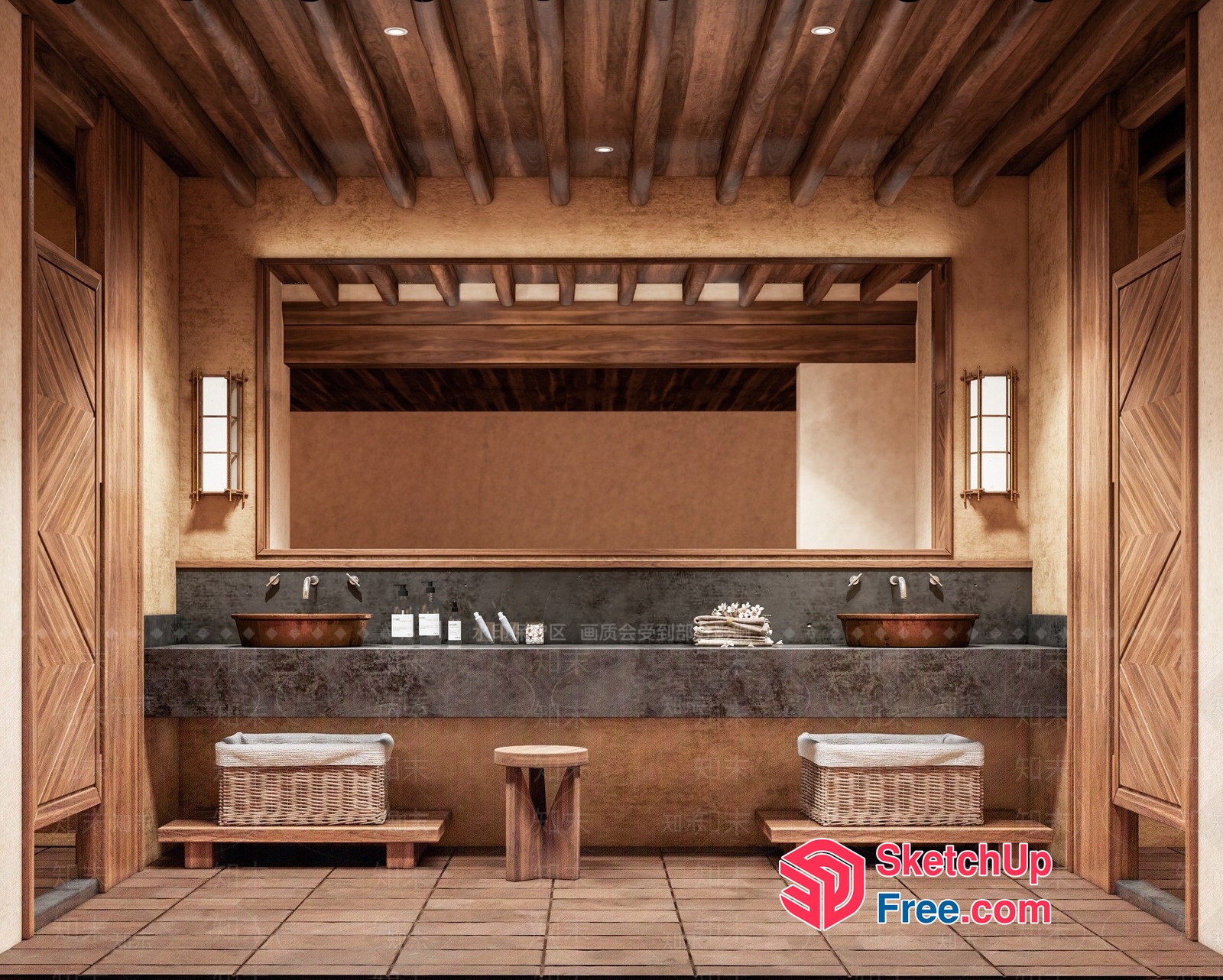 Rustic Modern Bathroom With Natural Elements 3D SketchUp File