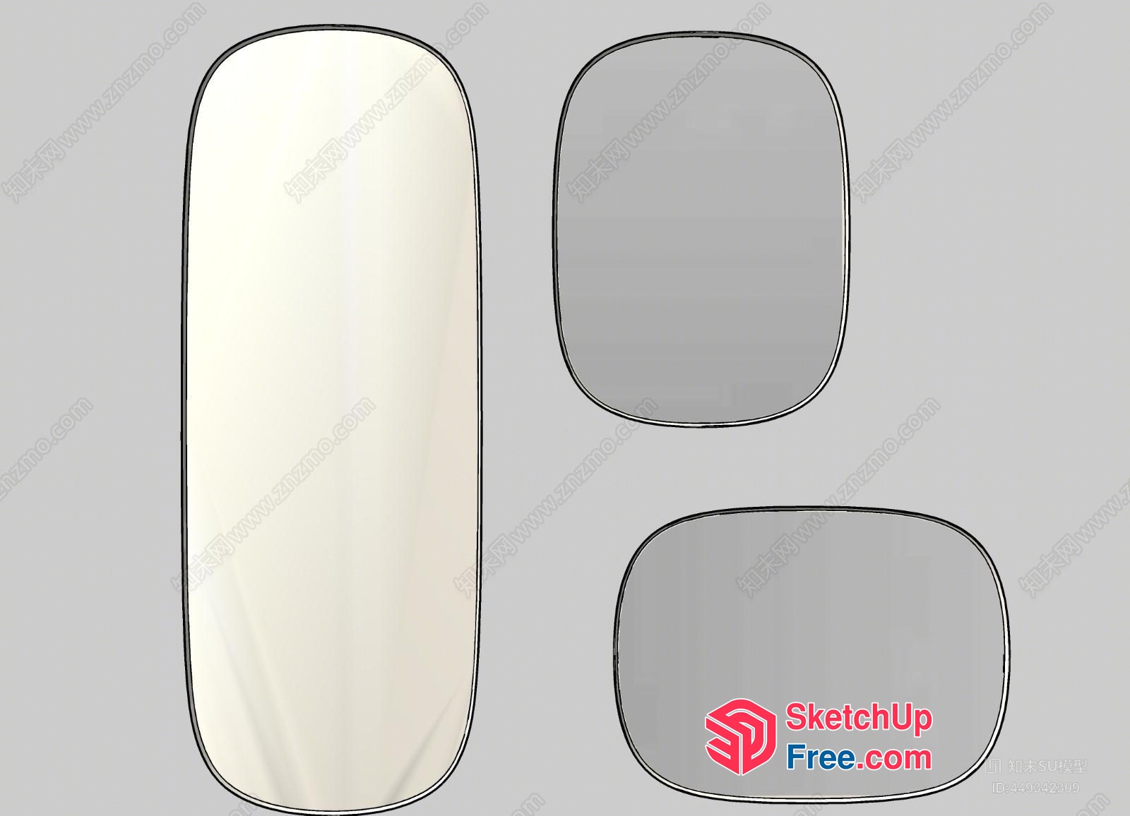 Oval-Shaped Mirrors In A Light Grey Background 3D SketchUp File