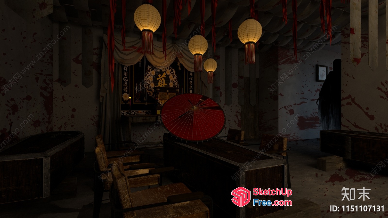 Haunted Asian Temple Interior 3D SketchUp File