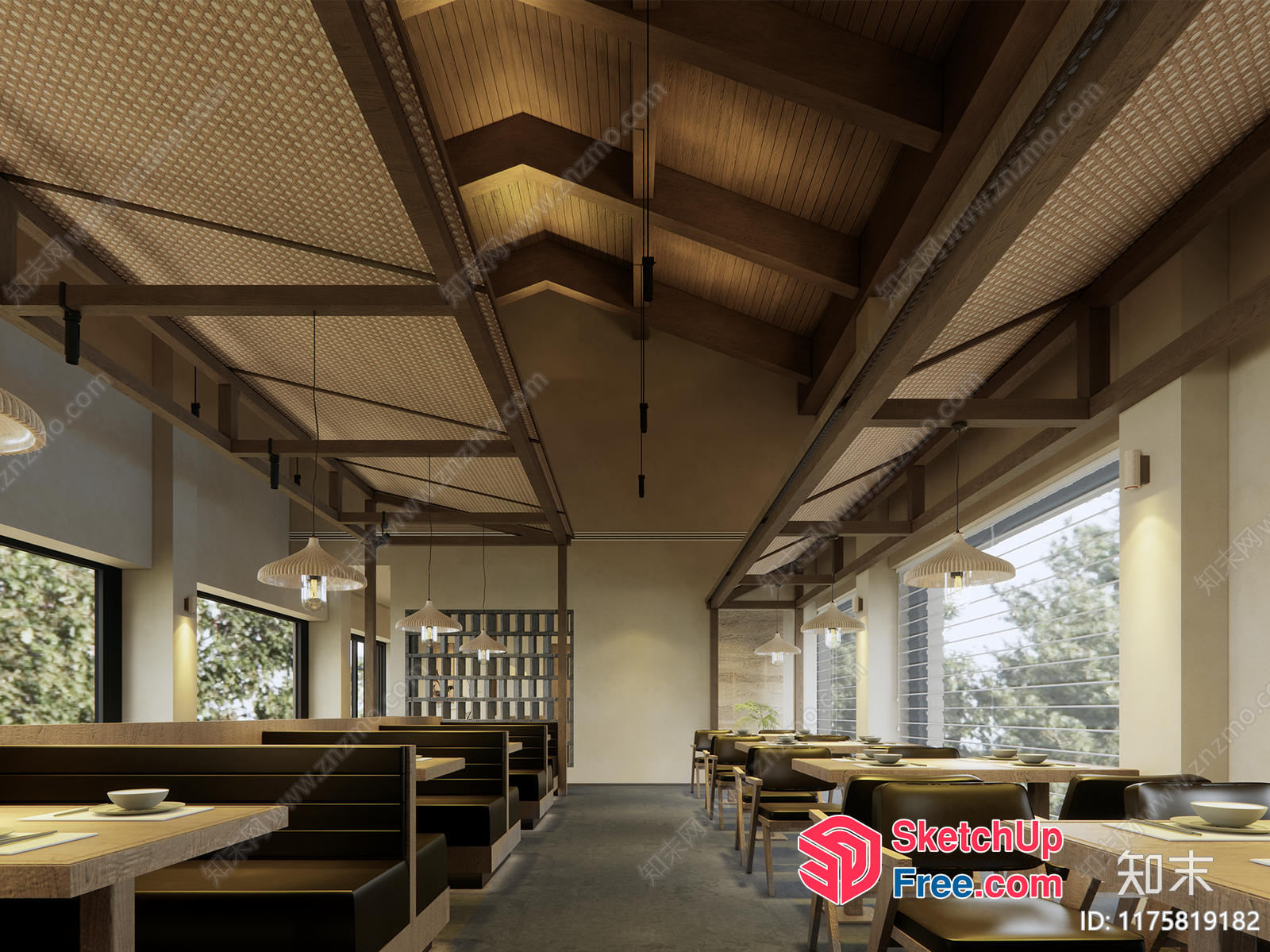 Modern Japanese Restaurant Interior With Wooden Accents 3D SketchUp File