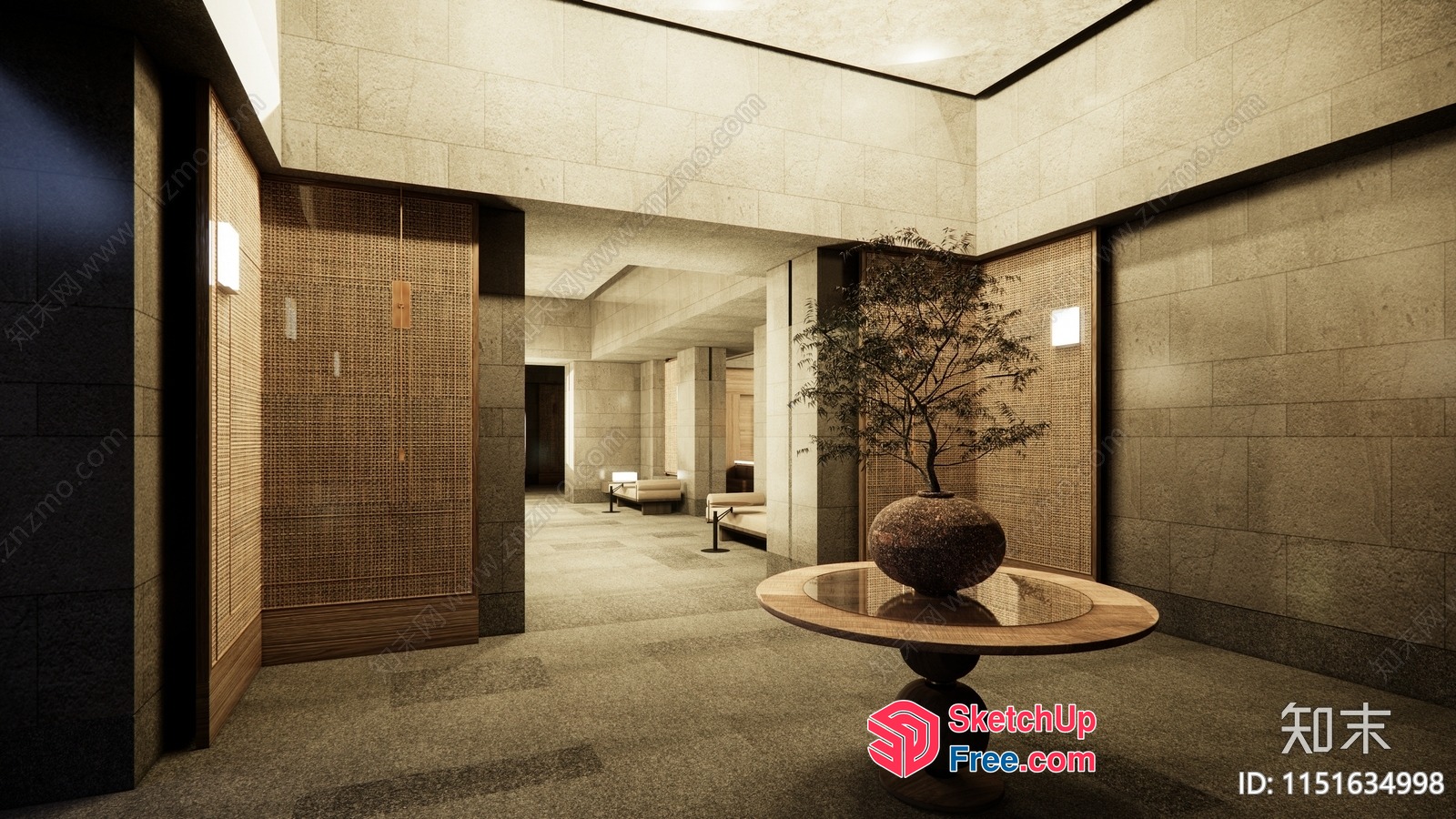 Modern Japanese-Inspired Interior With Natural Elements 3D SketchUp File