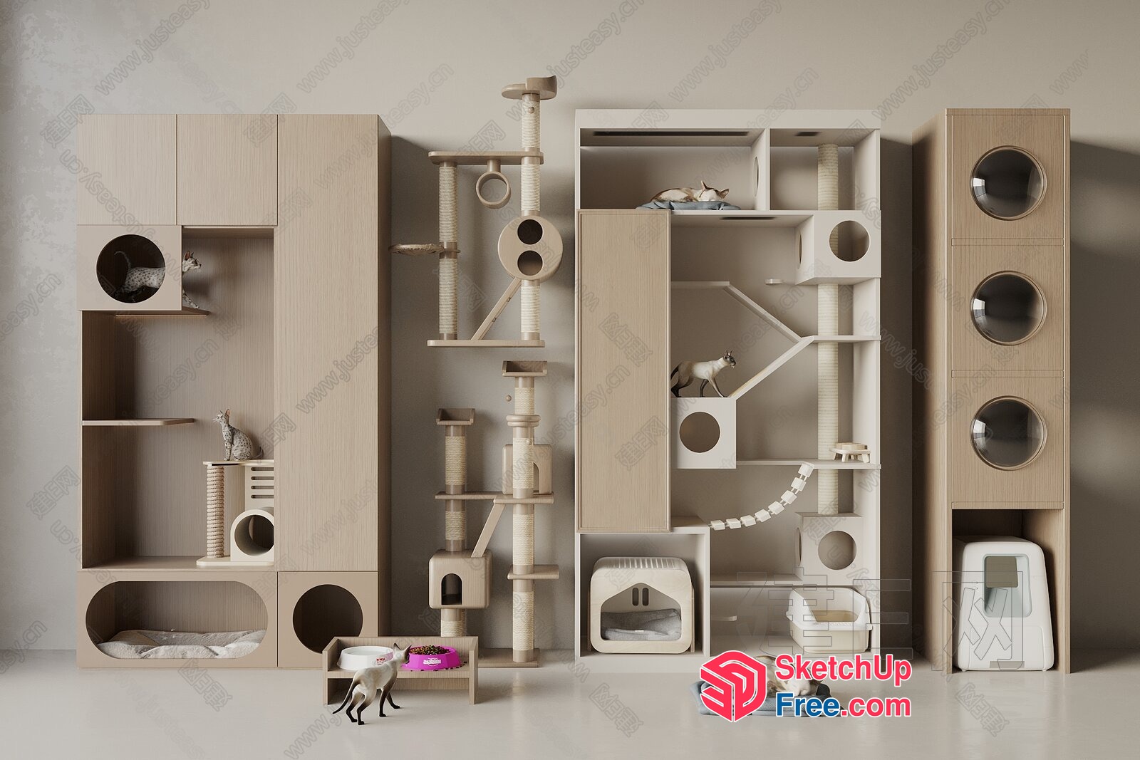 Modern Cat Furniture With Multiple Levels And Features 3D SketchUp File